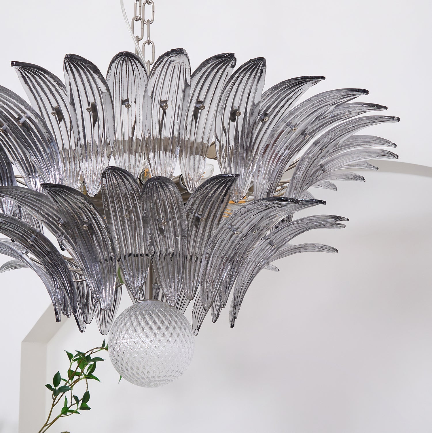 Aurora Chandelier Palmette Clear Murano Glass Leaf Layered