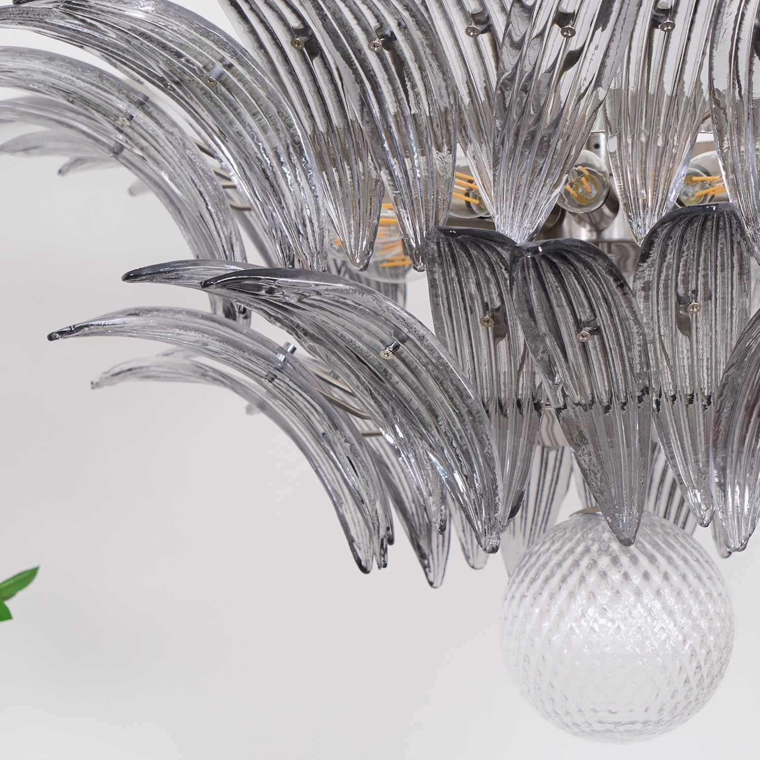 Aurora Chandelier Palmette Clear Murano Glass Leaf Layered