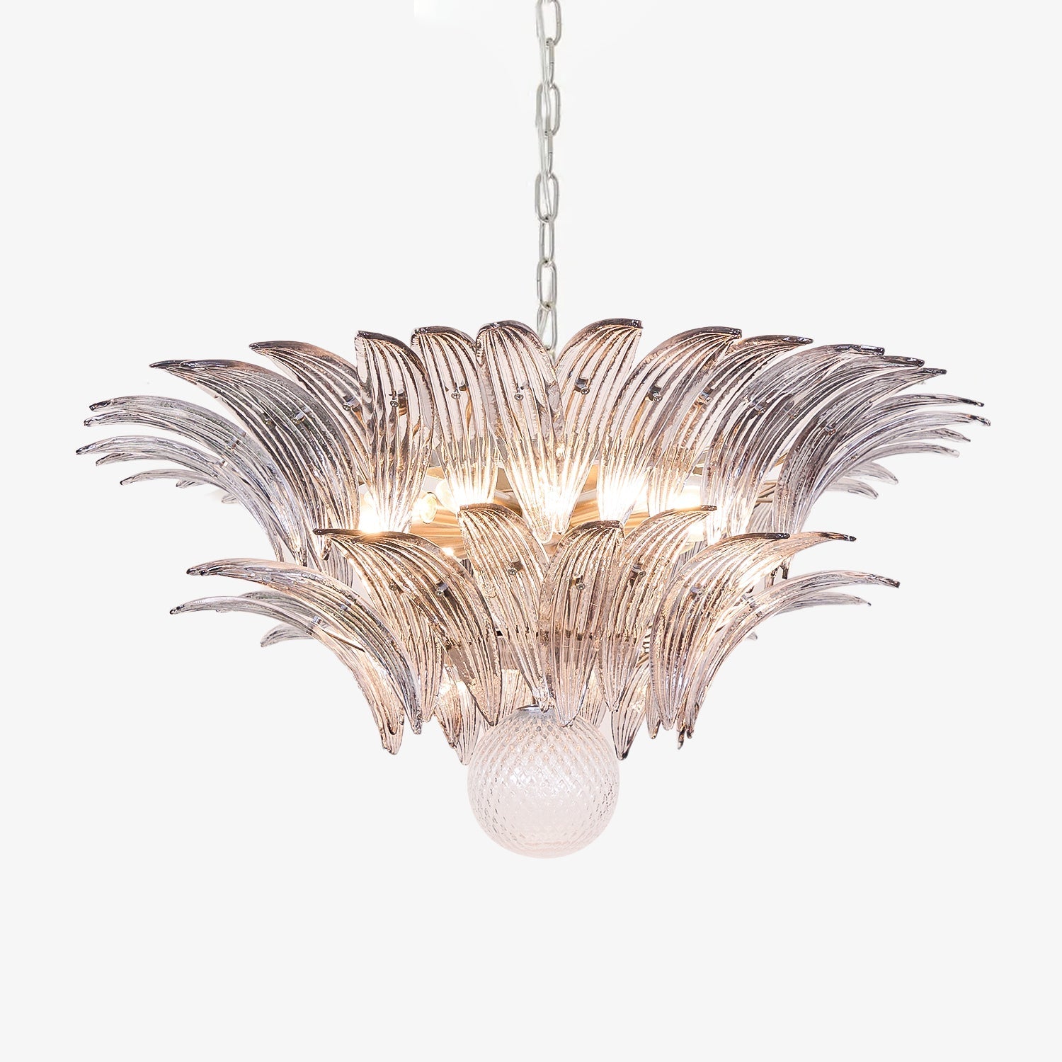 Aurora Chandelier Palmette Clear Murano Glass Leaf Layered