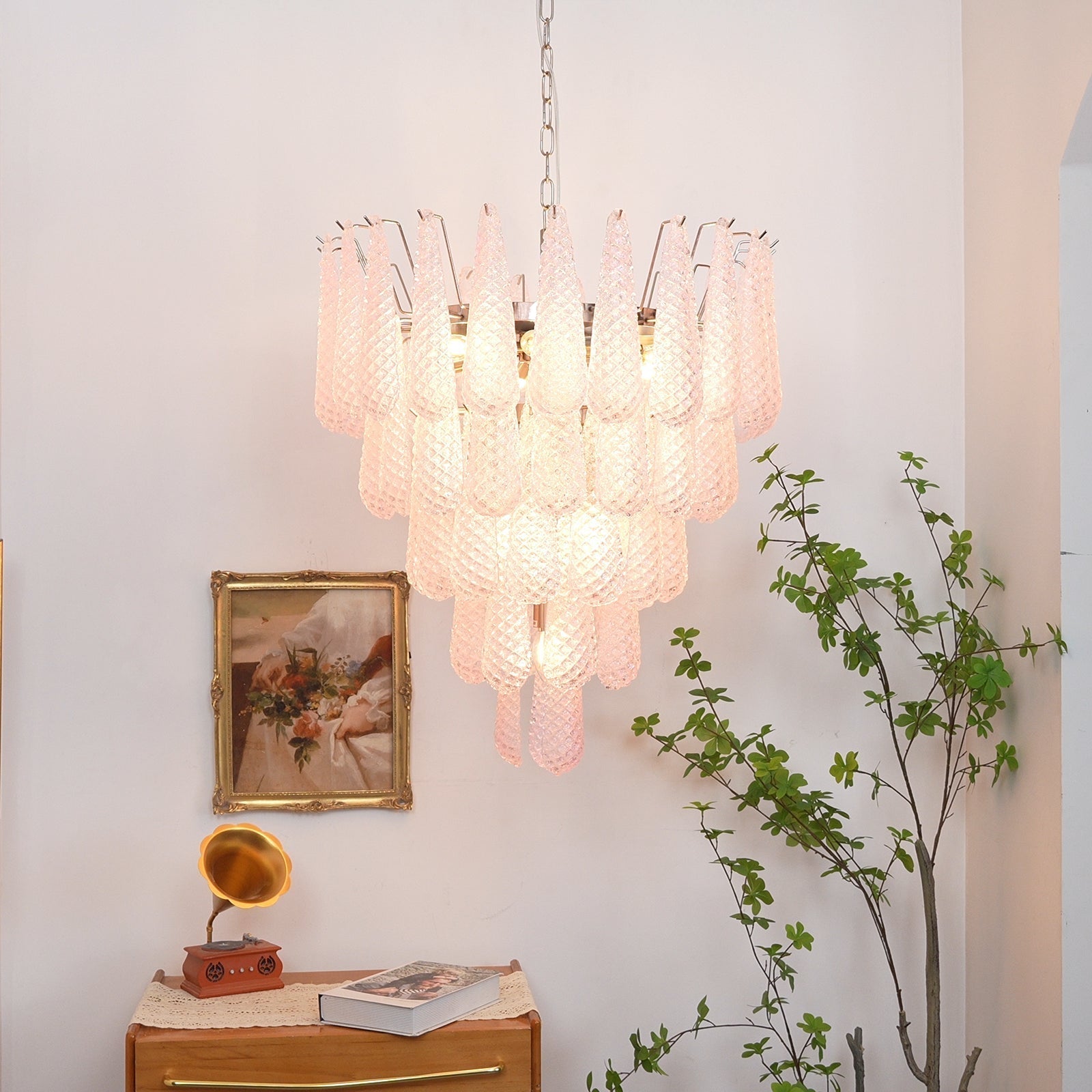 Aurora Chandelier Pink Dewdrop Cascading Romantic - Letslighting