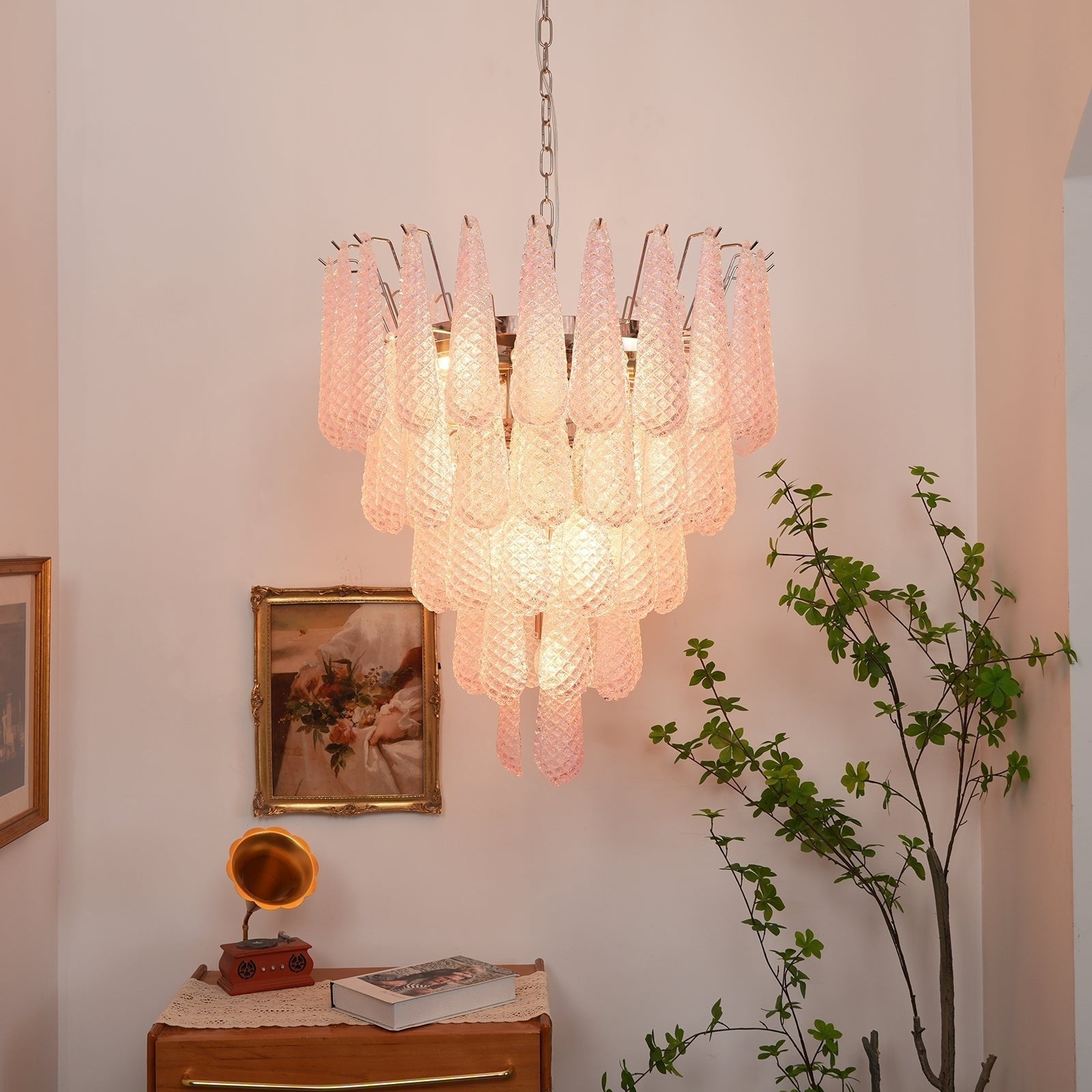Aurora Chandelier Pink Dewdrop Cascading Romantic - Letslighting