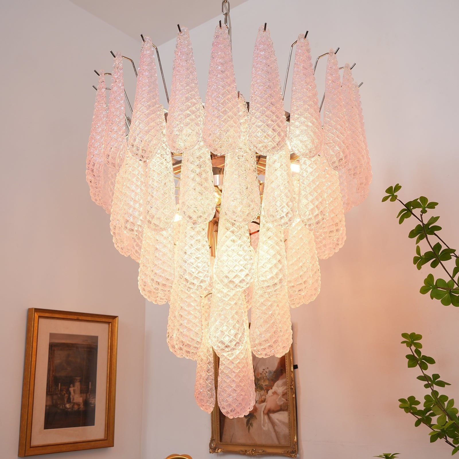 Aurora Chandelier Pink Dewdrop Cascading Romantic - Letslighting