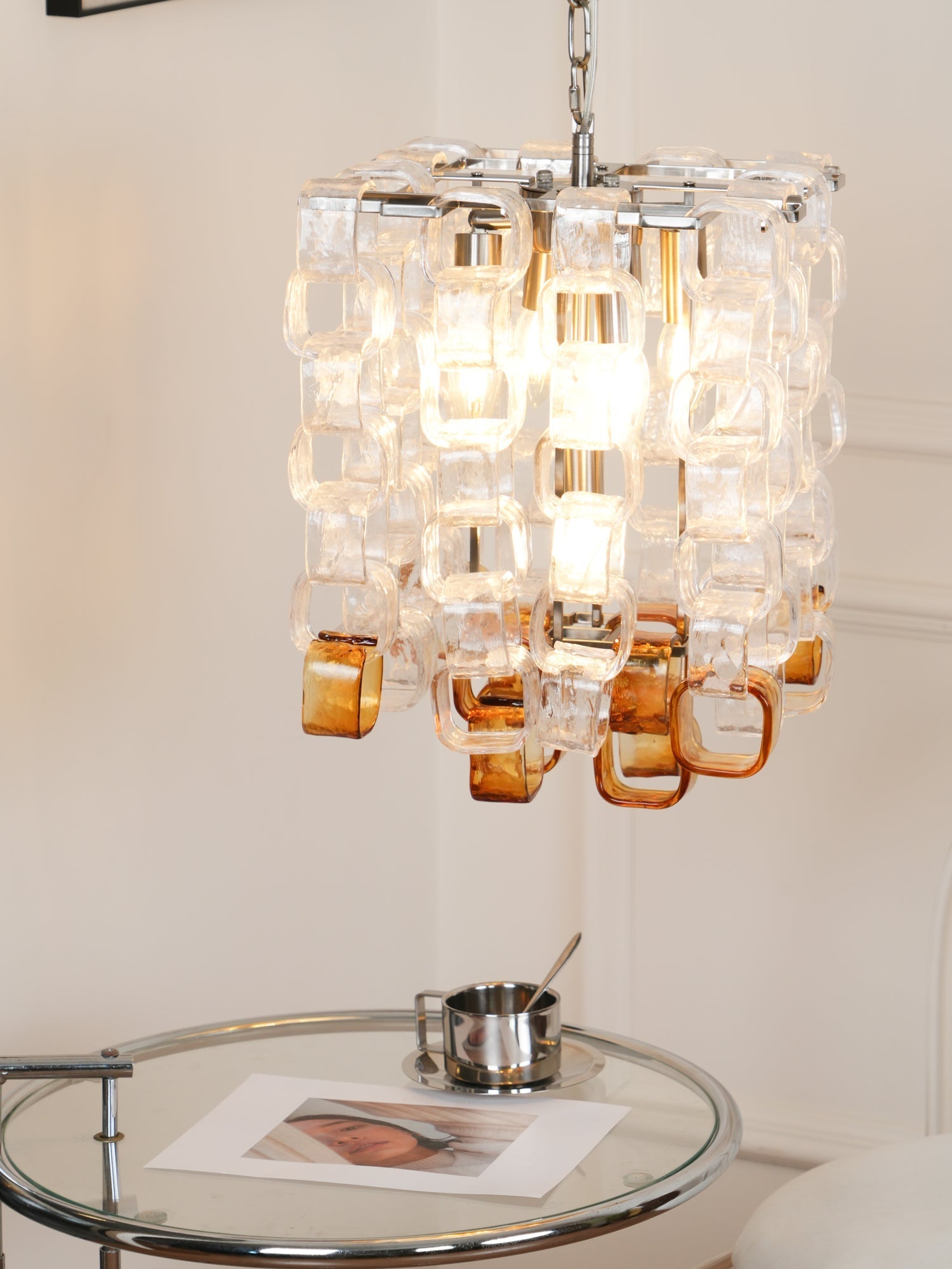 Aurora Chandelier Murano Glass Interlocking Geometric - Letslighting