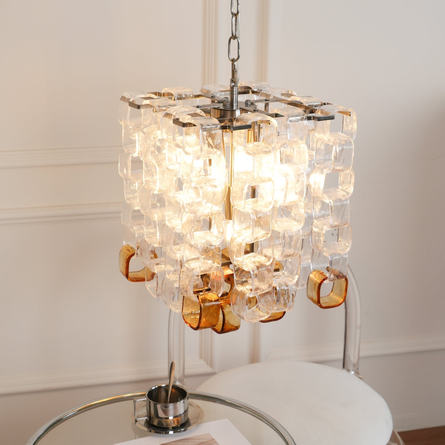 Aurora Chandelier Murano Glass Interlocking Geometric - Letslighting