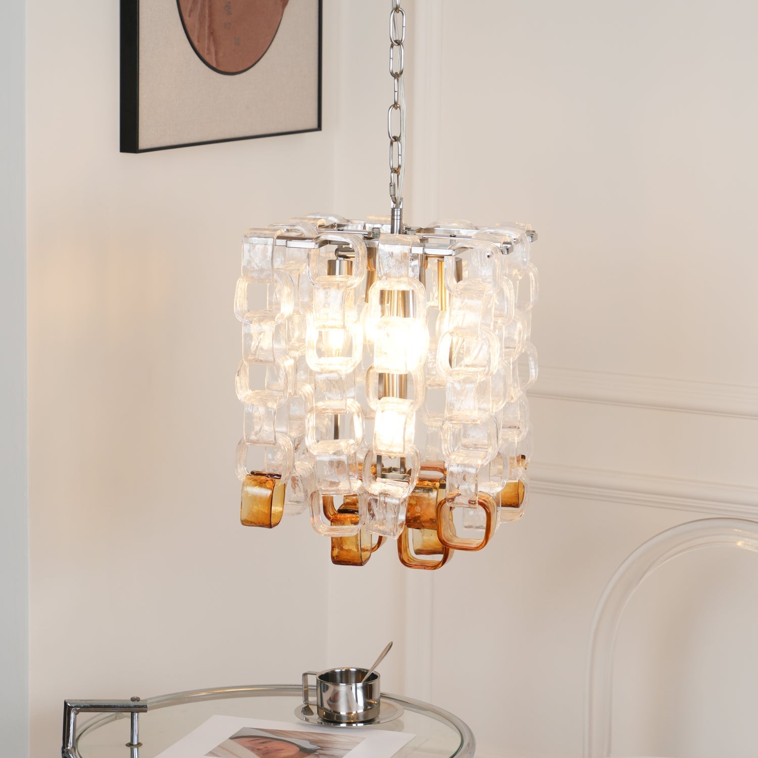 Aurora Chandelier Murano Glass Interlocking Geometric - Letslighting