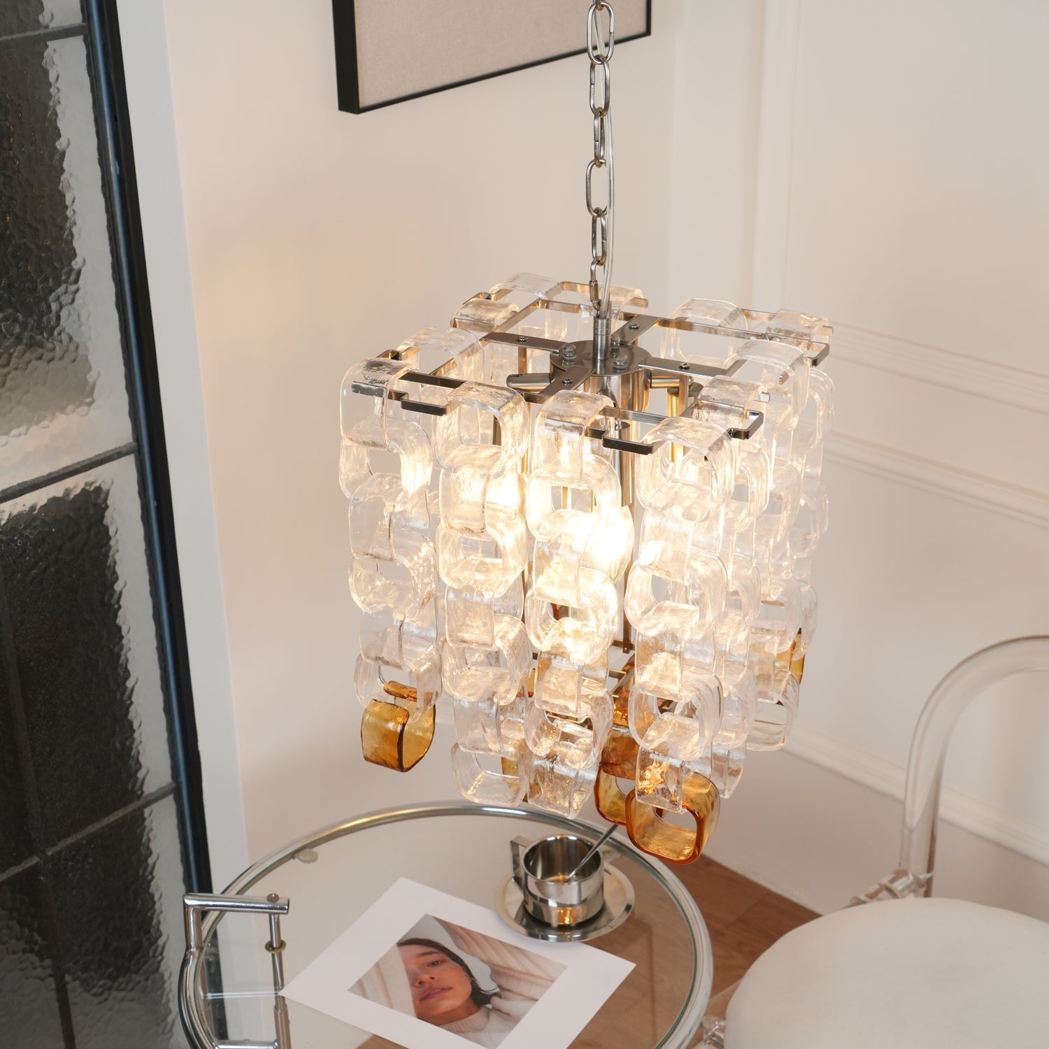 Aurora Chandelier Murano Glass Interlocking Geometric - Letslighting