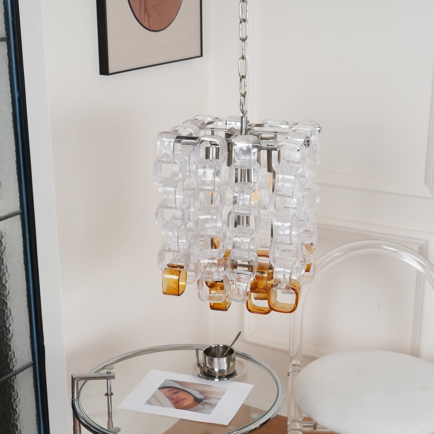 Aurora Chandelier Murano Glass Interlocking Geometric - Letslighting