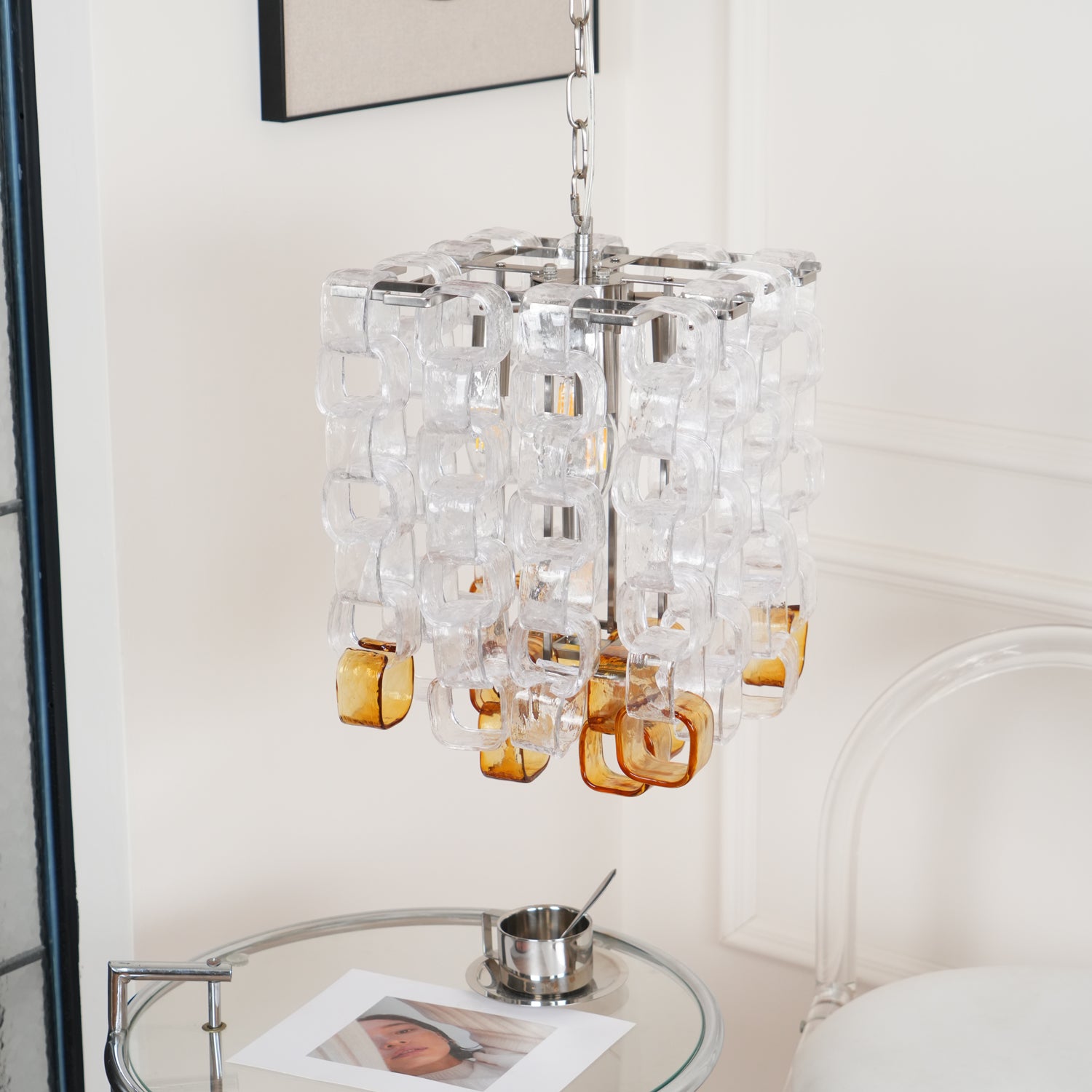 Aurora Chandelier Murano Glass Interlocking Geometric - Letslighting