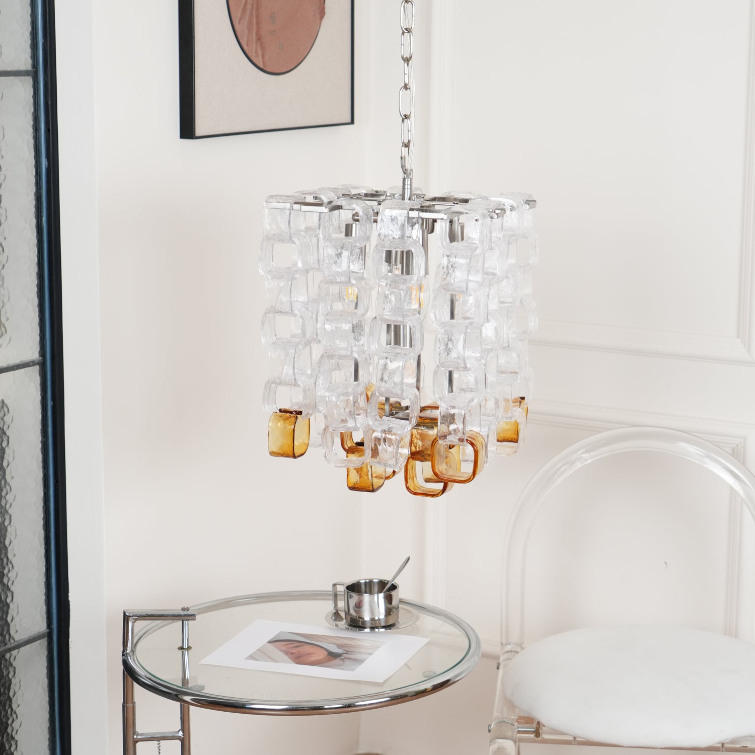 Aurora Chandelier Murano Glass Interlocking Geometric - Letslighting