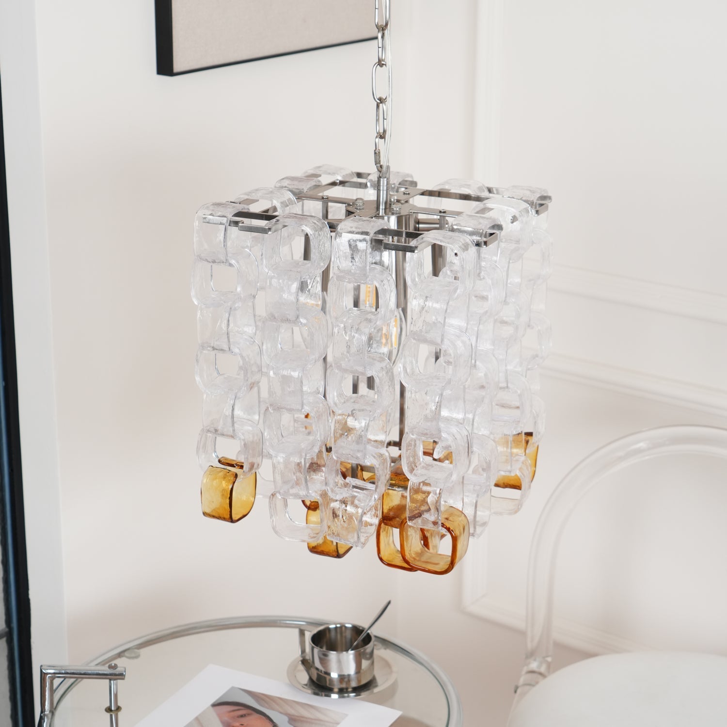Aurora Chandelier Murano Glass Interlocking Geometric - Letslighting