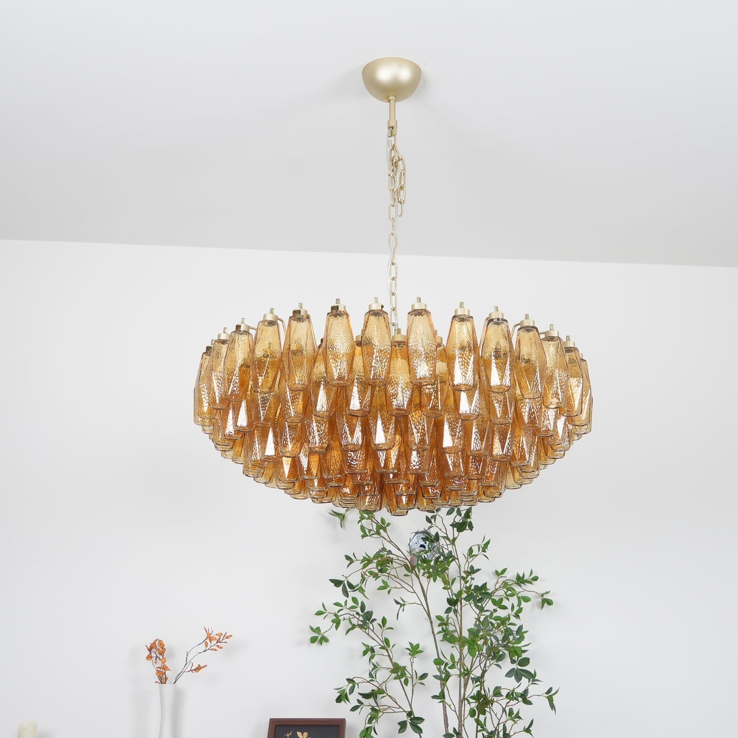 Murano Chandelier Amber Layered Oval - Letslighting