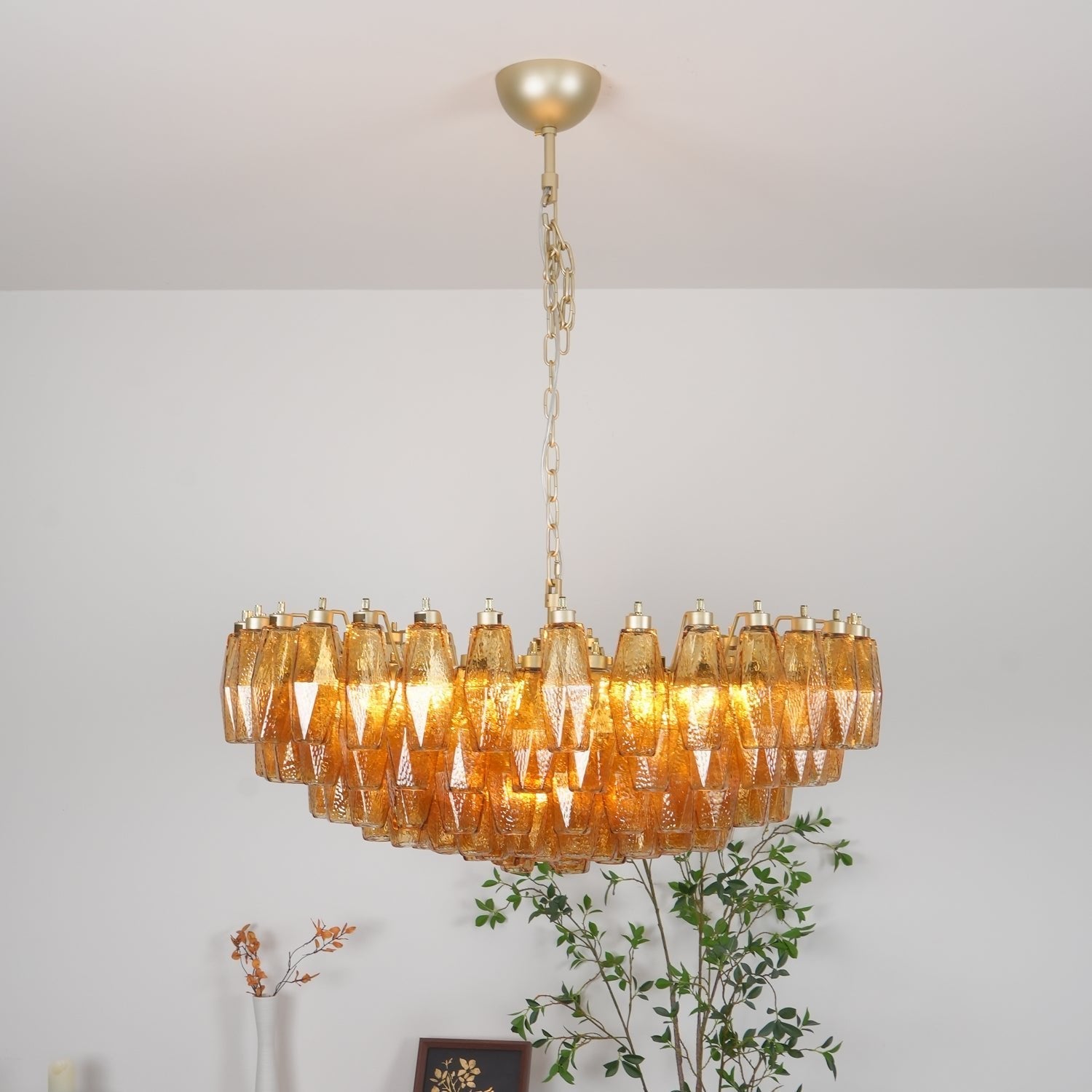 Murano Chandelier Amber Layered Oval - Letslighting