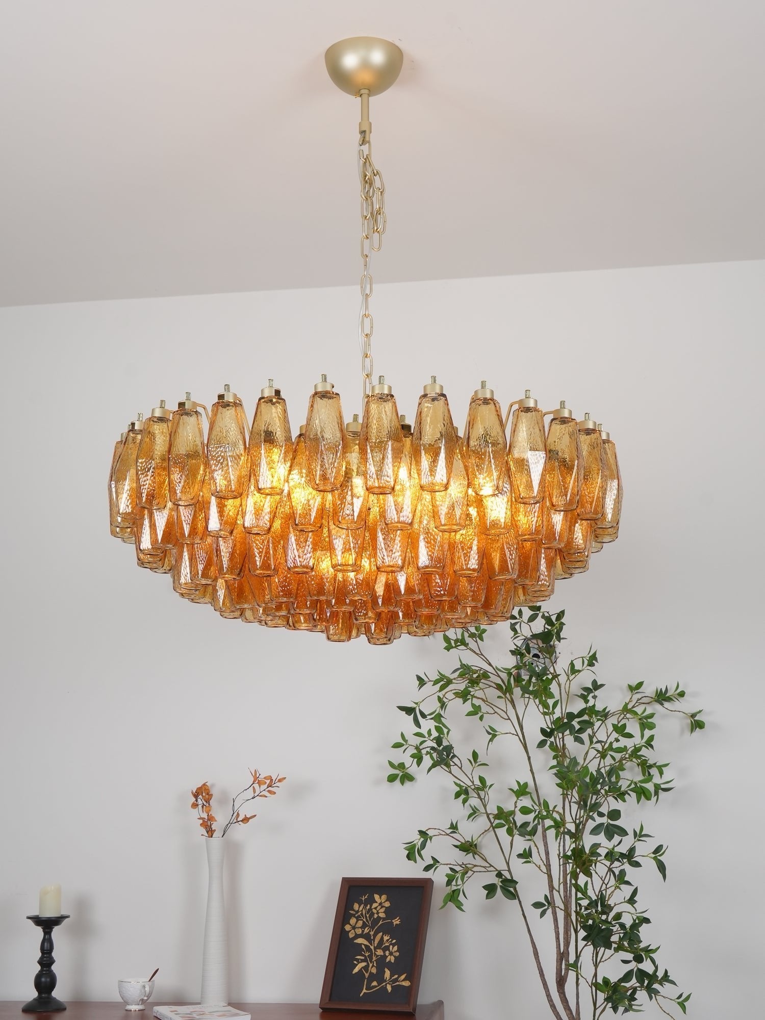 Murano Chandelier Amber Layered Oval - Letslighting