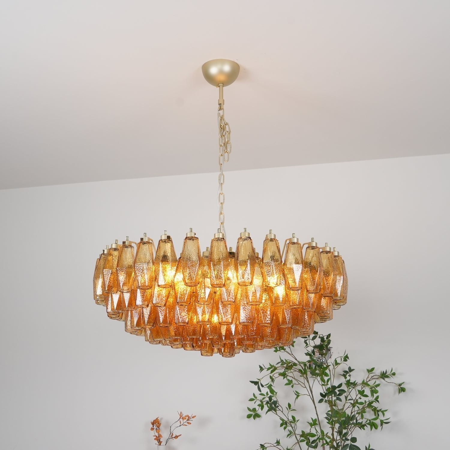 Murano Chandelier Amber Layered Oval - Letslighting