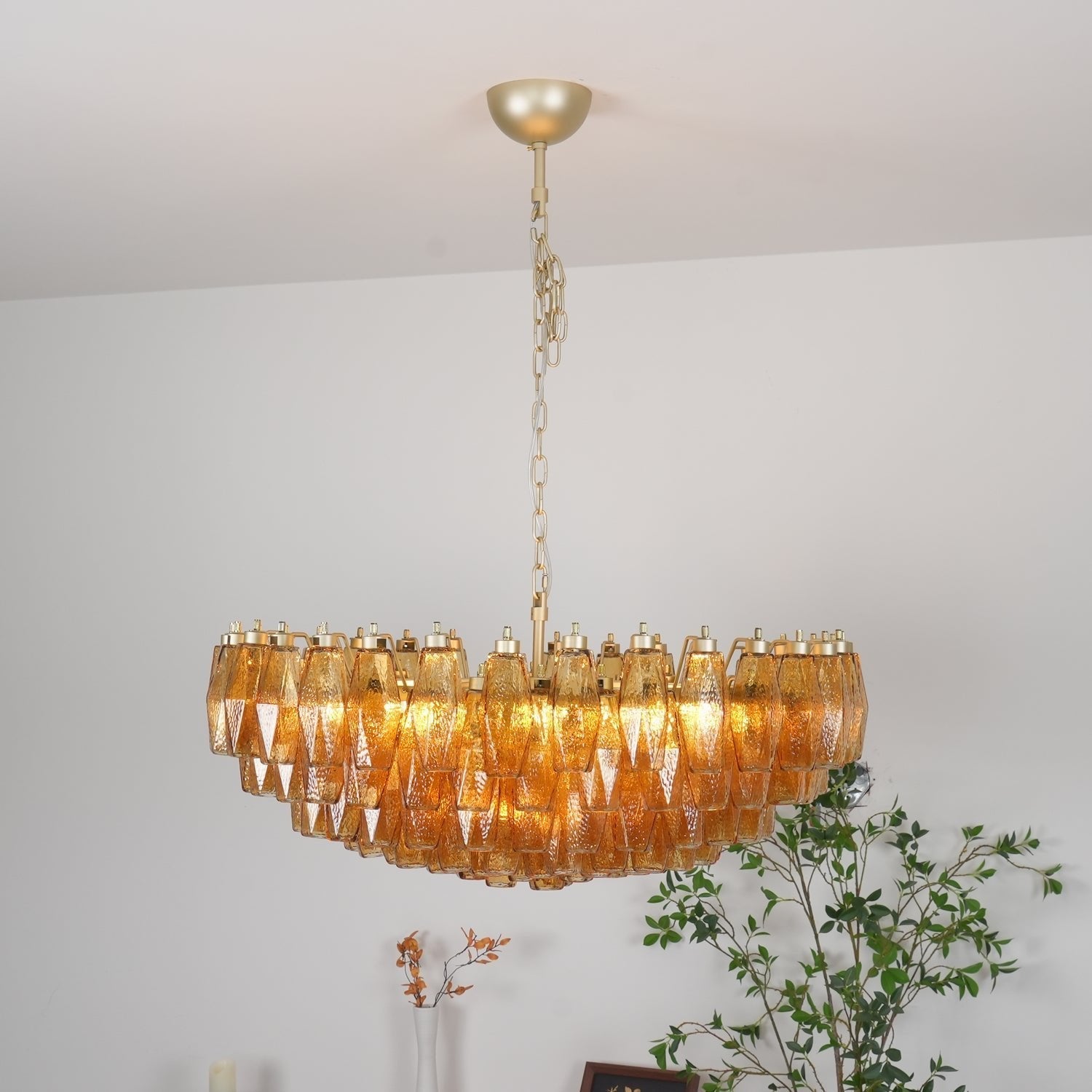 Murano Chandelier Amber Layered Oval - Letslighting