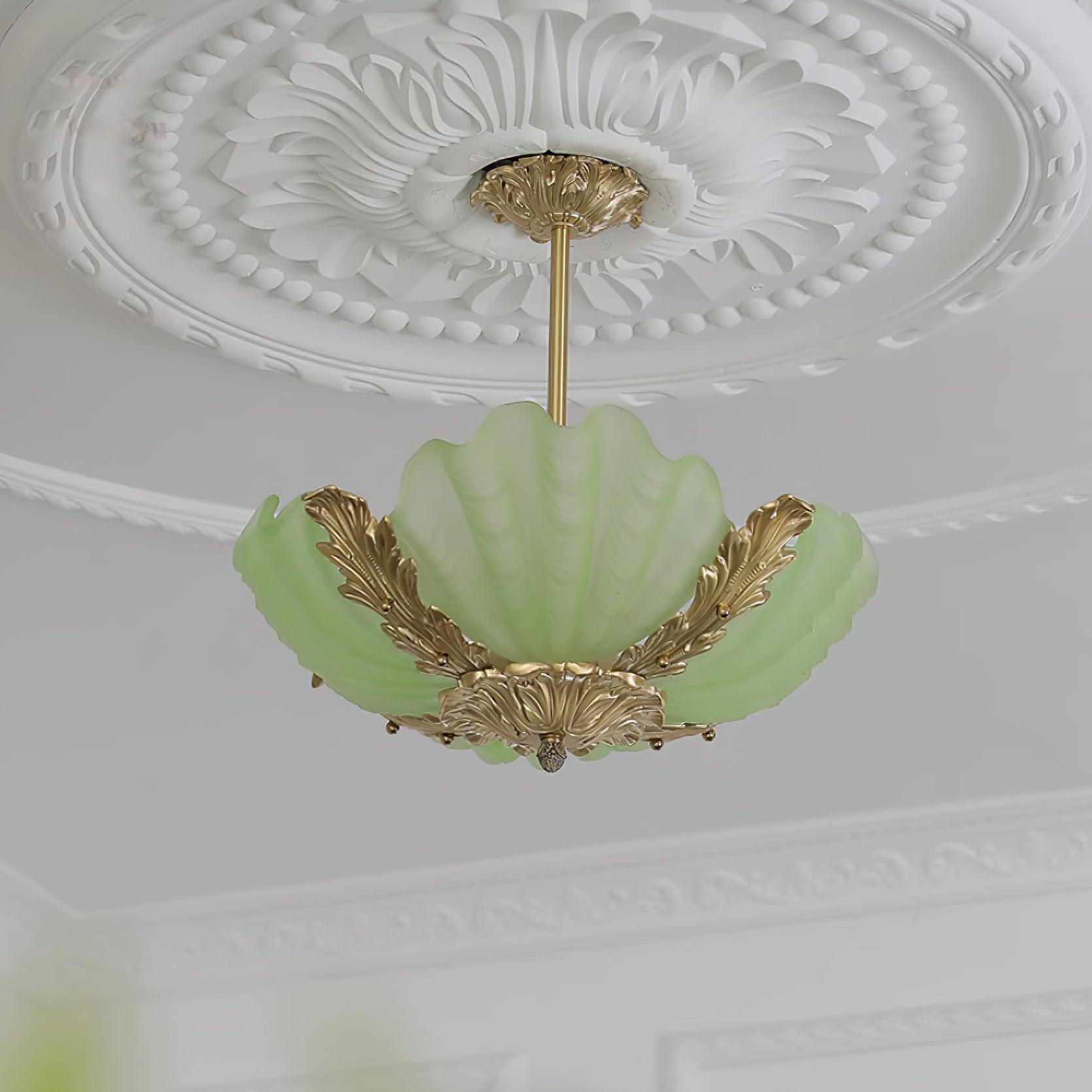 Pendant Lamp Pink Murano Shell with Brass Baroque Artistic Flair