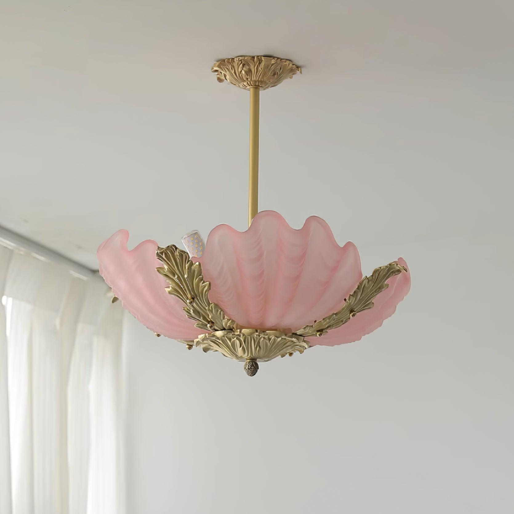Pendant Lamp Pink Murano Shell with Brass Baroque Artistic Flair