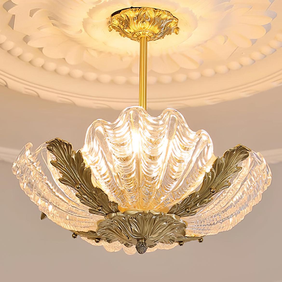 Pendant Lamp Pink Murano Shell with Brass Baroque Artistic Flair