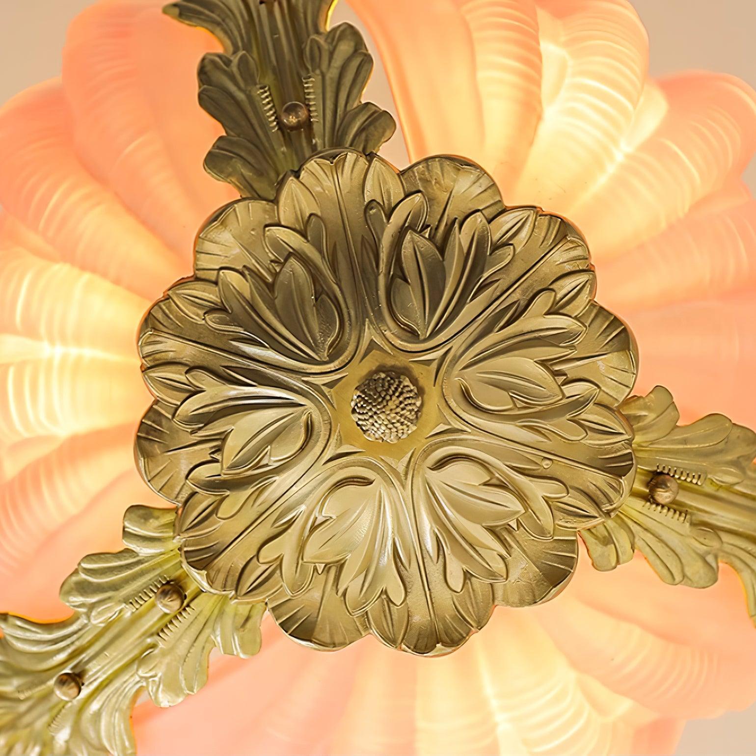 Pendant Lamp Pink Murano Shell with Brass Baroque Artistic Flair