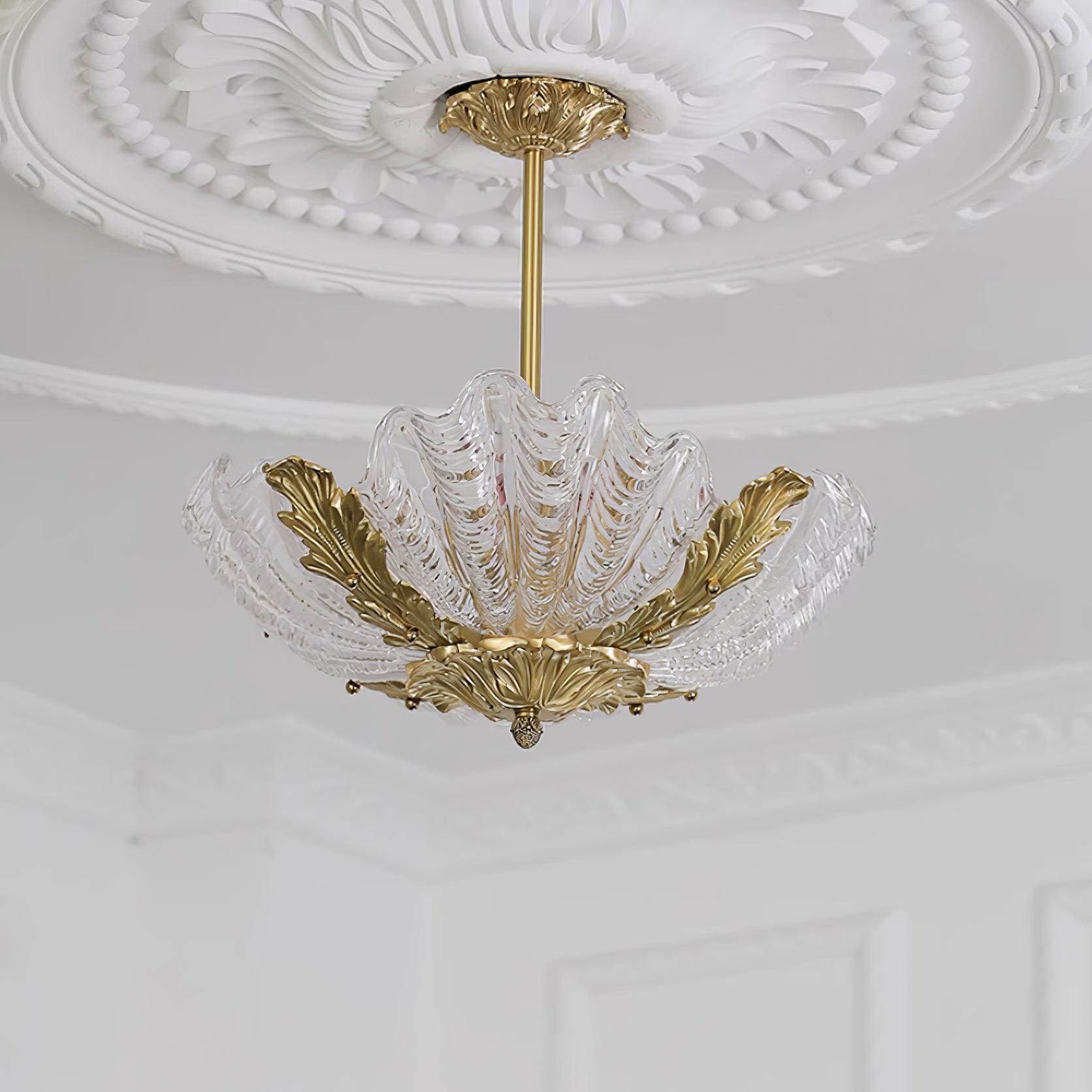 Pendant Lamp Pink Murano Shell with Brass Baroque Artistic Flair