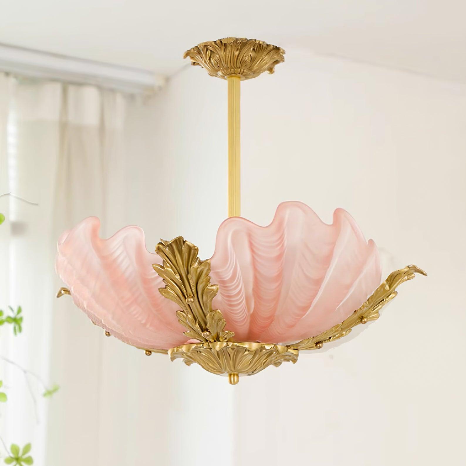 Pendant Lamp Pink Murano Shell with Brass Baroque Artistic Flair