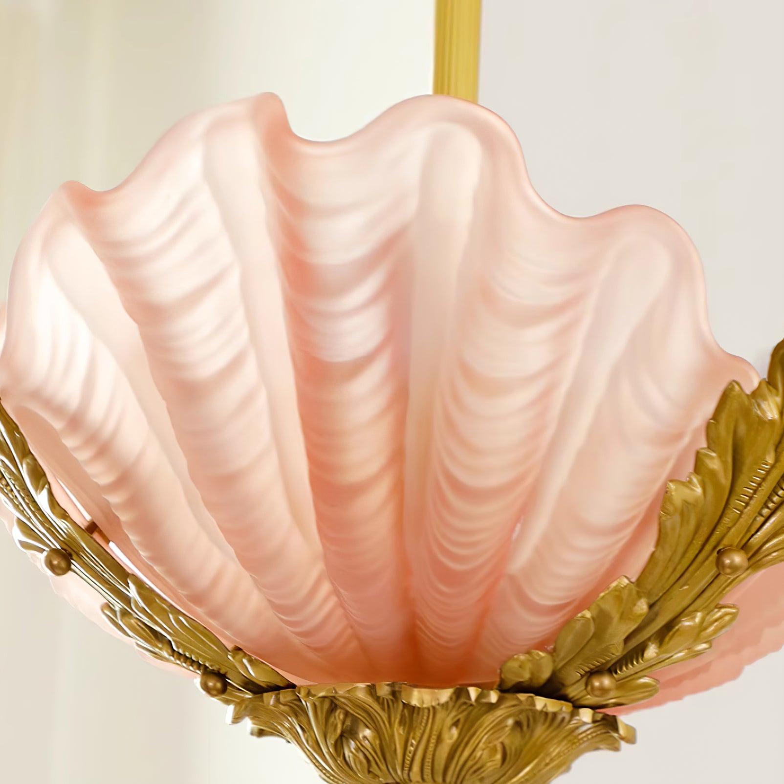 Pendant Lamp Pink Murano Shell with Brass Baroque Artistic Flair