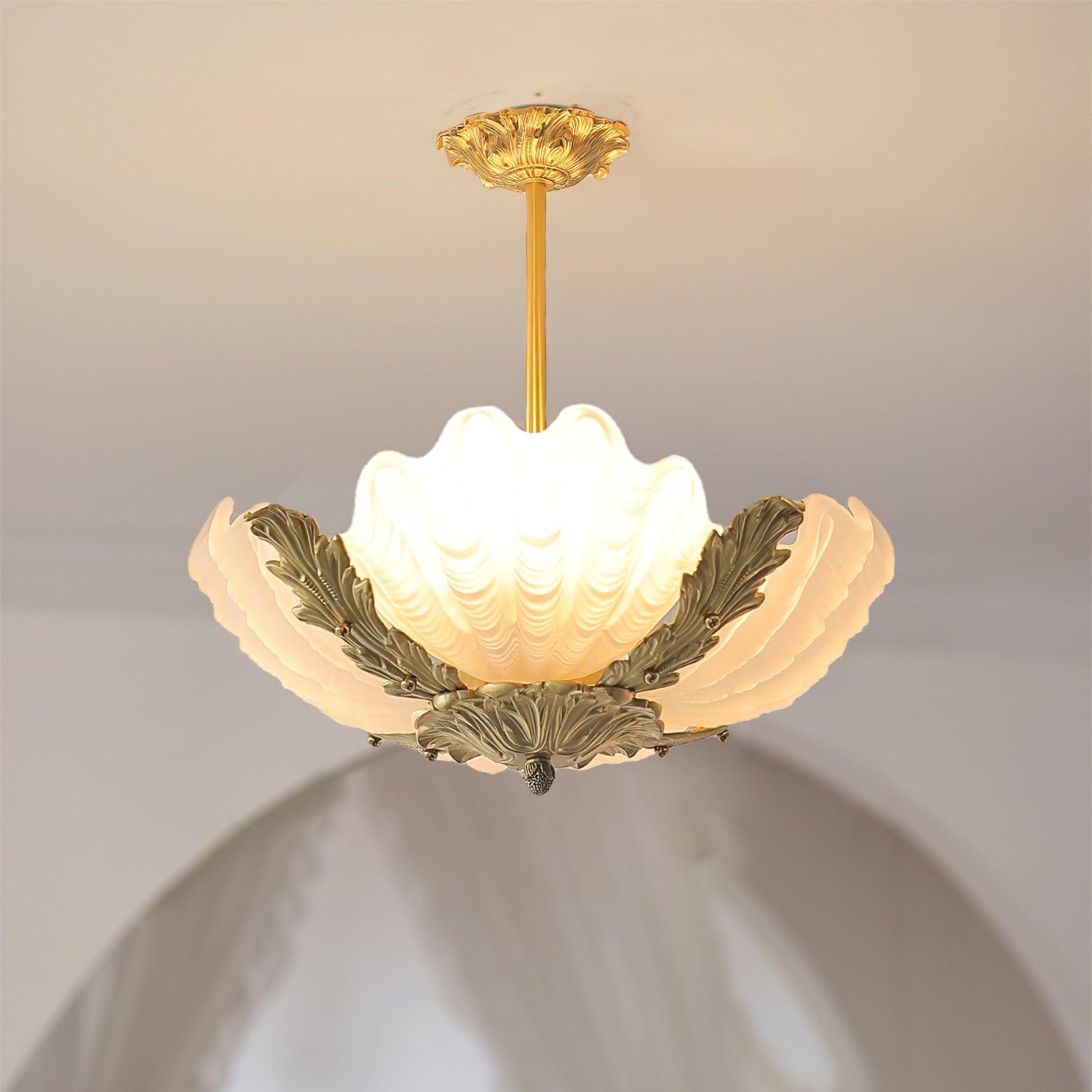 Pendant Lamp Pink Murano Shell with Brass Baroque Artistic Flair