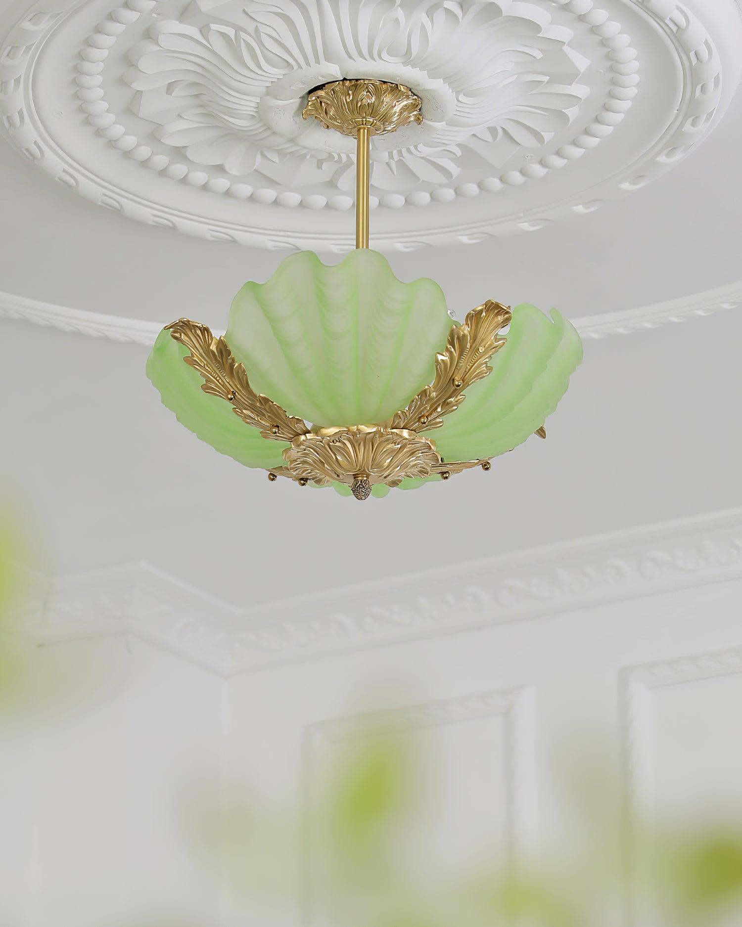 Pendant Lamp Pink Murano Shell with Brass Baroque Artistic Flair