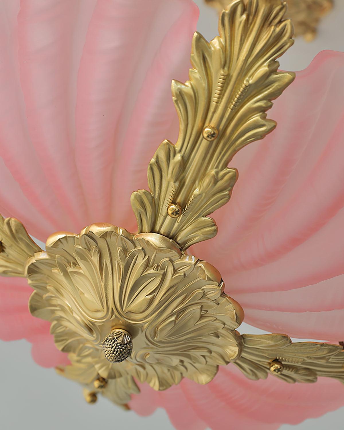 Pendant Lamp Pink Murano Shell with Brass Baroque Artistic Flair