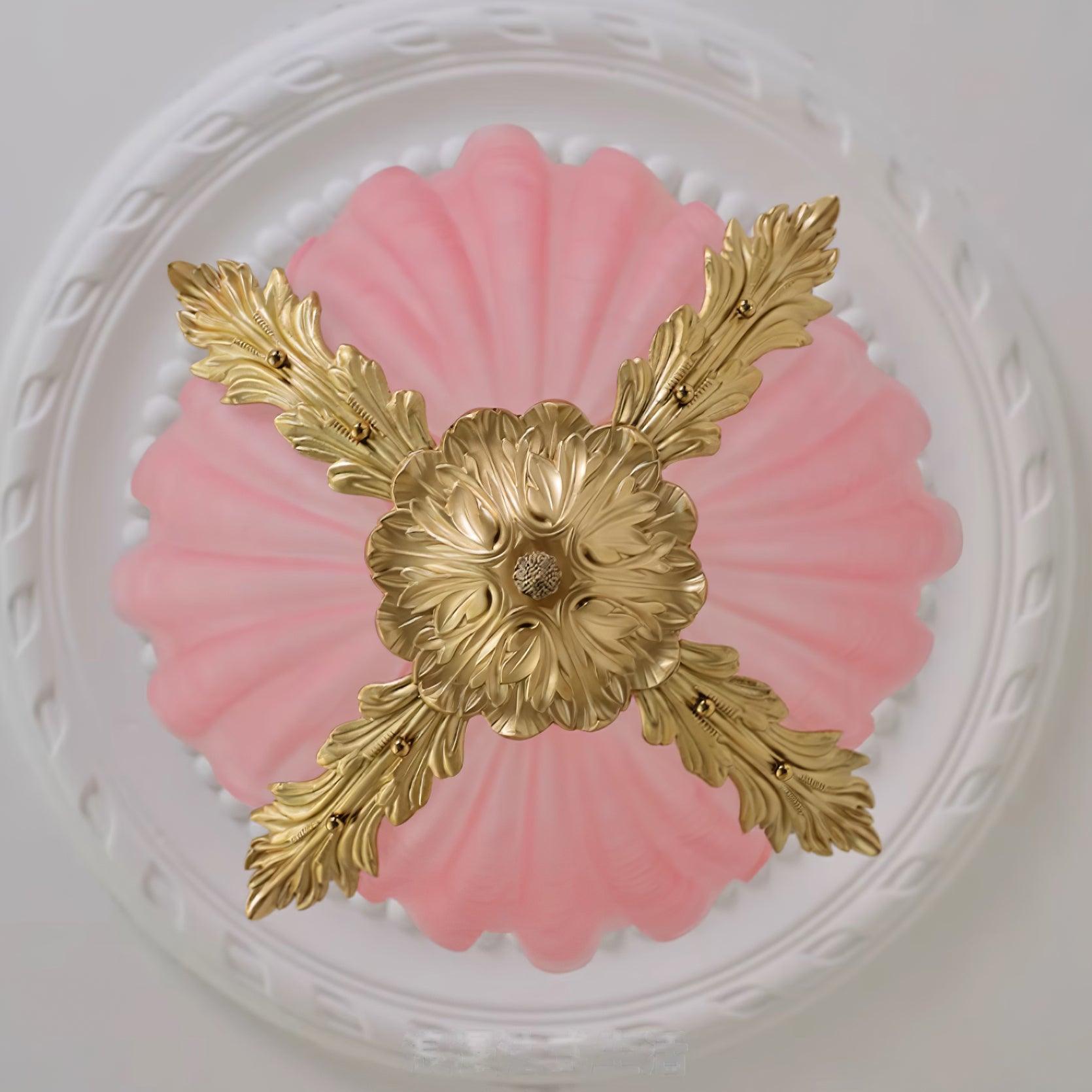 Pendant Lamp Pink Murano Shell with Brass Baroque Artistic Flair