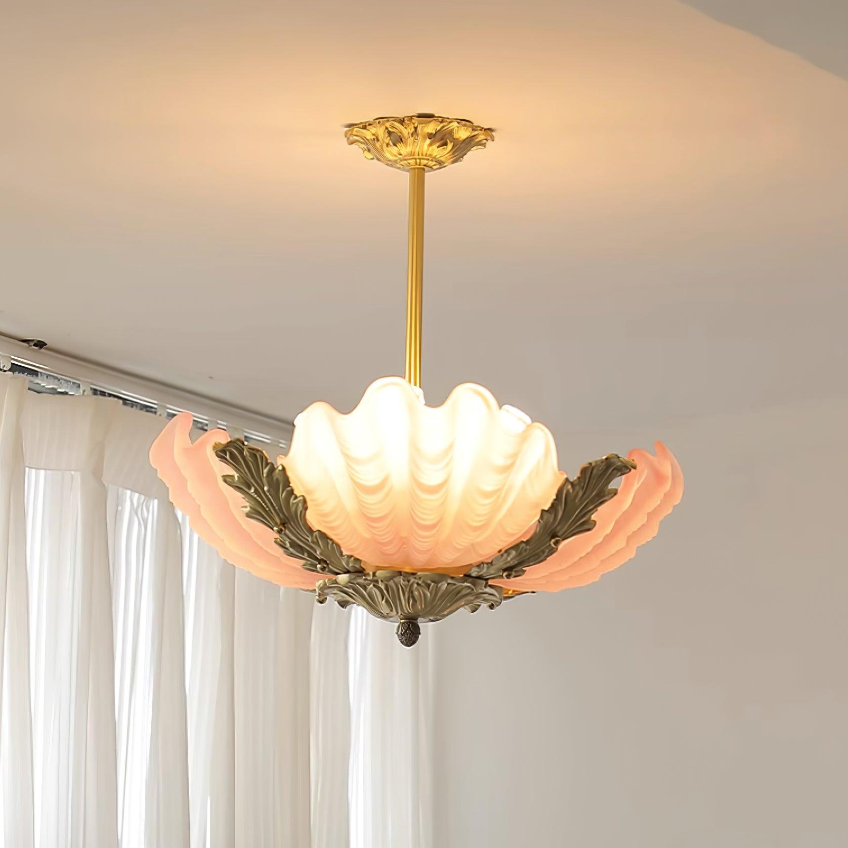 Pendant Lamp Pink Murano Shell with Brass Baroque Artistic Flair