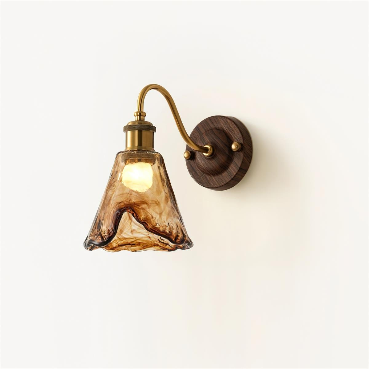 Wall Lamp Amber Glass Shade Walnut Gold Vintage Modern Sconce - Letslighting