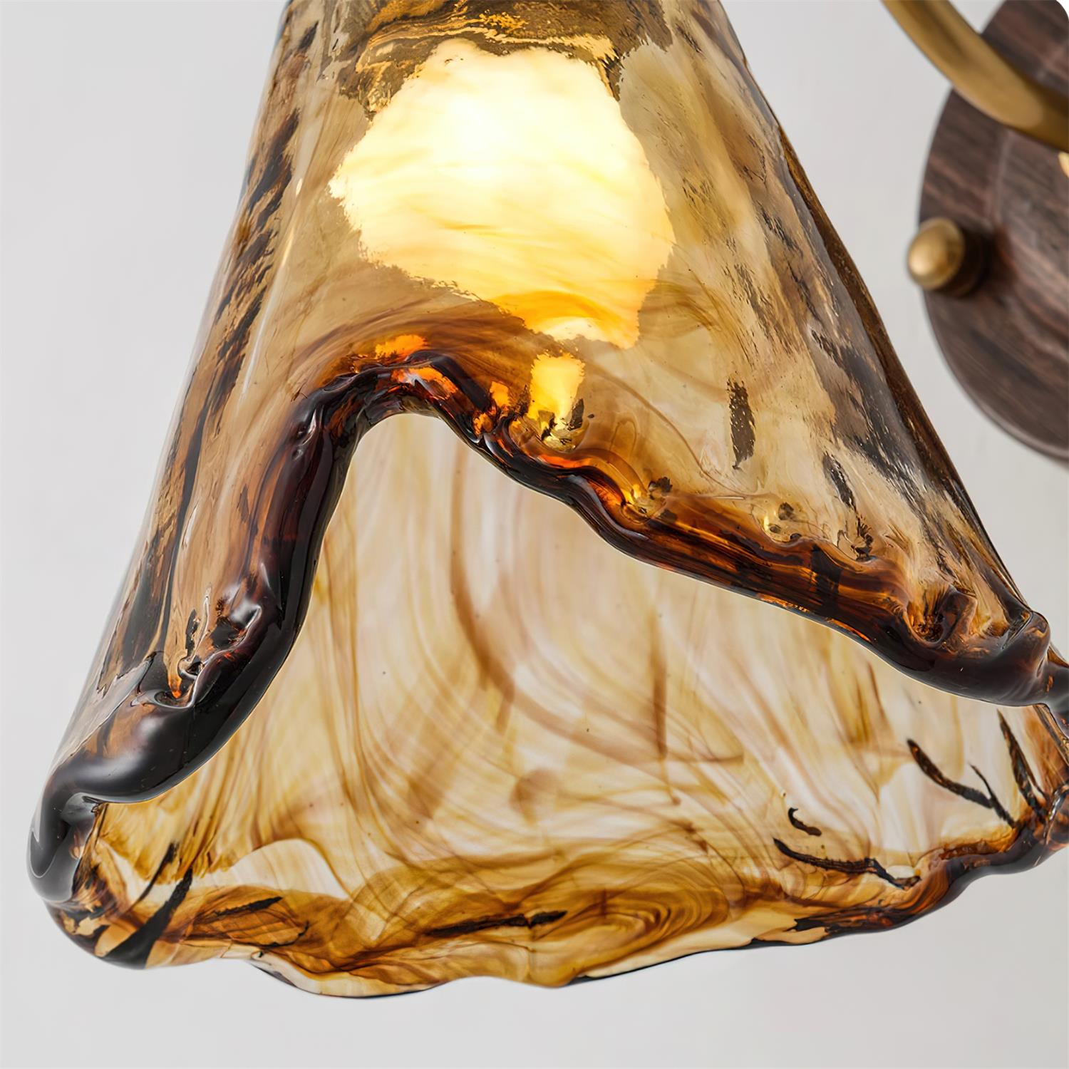 Wall Lamp Amber Glass Shade Walnut Gold Vintage Modern Sconce - Letslighting