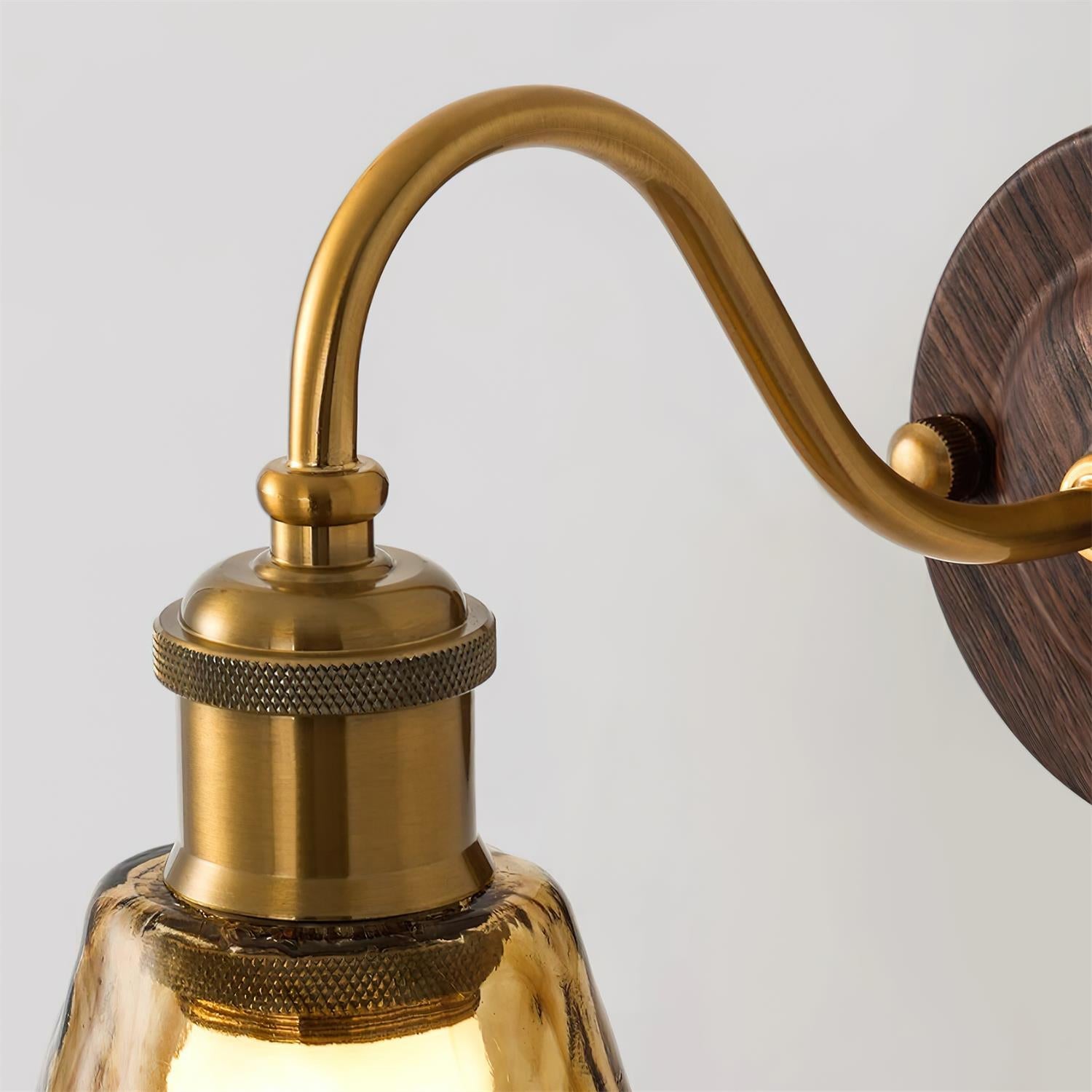 Wall Lamp Amber Glass Shade Walnut Gold Vintage Modern Sconce - Letslighting