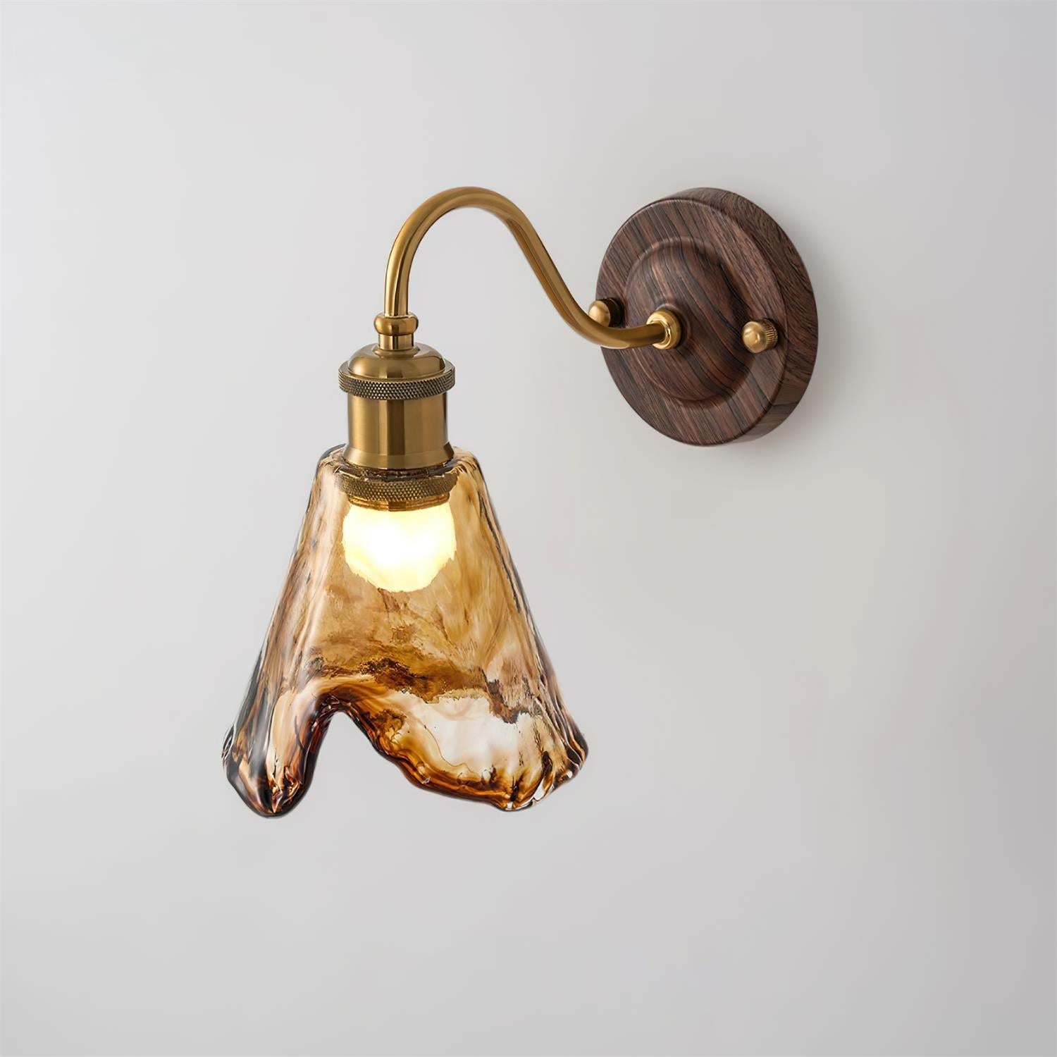 Wall Lamp Amber Glass Shade Walnut Gold Vintage Modern Sconce - Letslighting