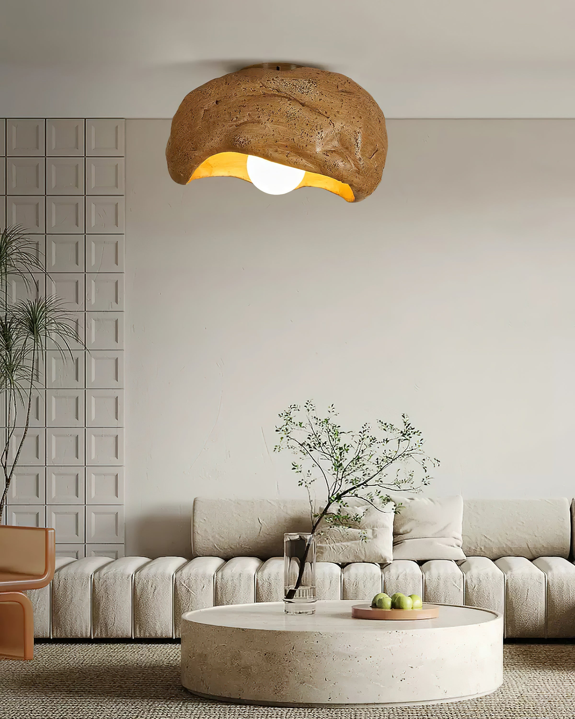 Nami Ceiling Lamp Sculpted Travertine Rock Texture Rustic - Letslighting