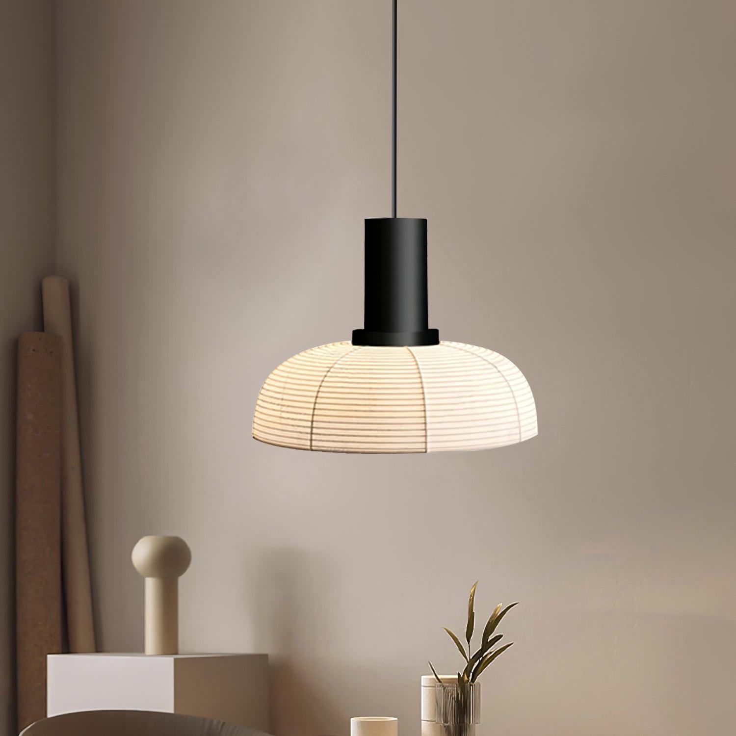 Pendant Lamp White Fabric Shade Black Cable Gentle Ambient Glow - Letslighting