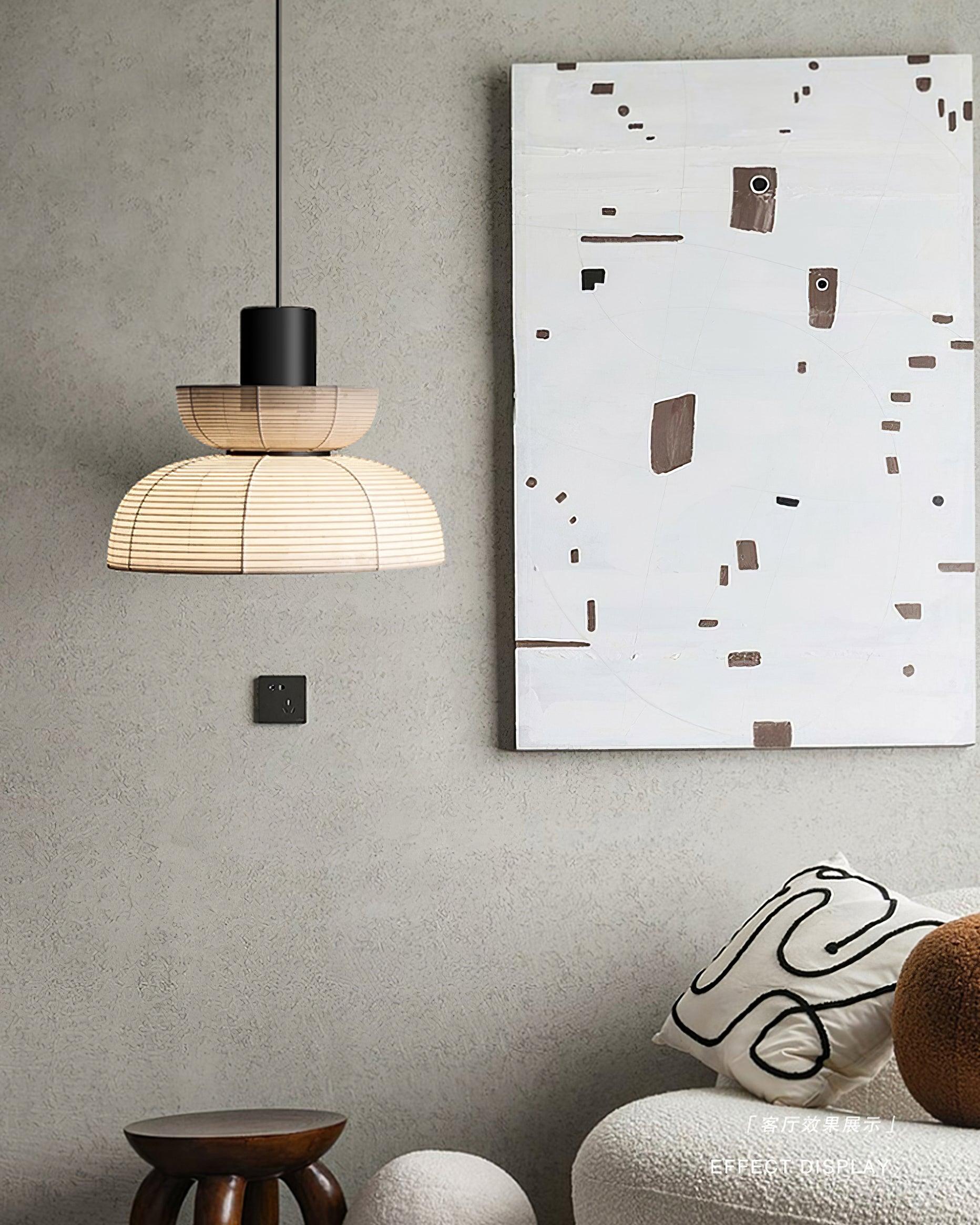 Pendant Lamp White Fabric Shade Black Cable Gentle Ambient Glow - Letslighting