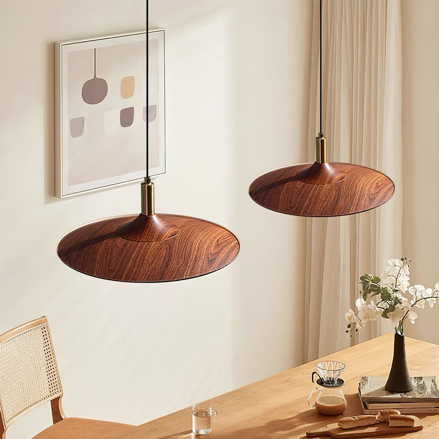 Pendant Lamp Wood-Grain Disc LED Acrylic Midcentury - Letslighting