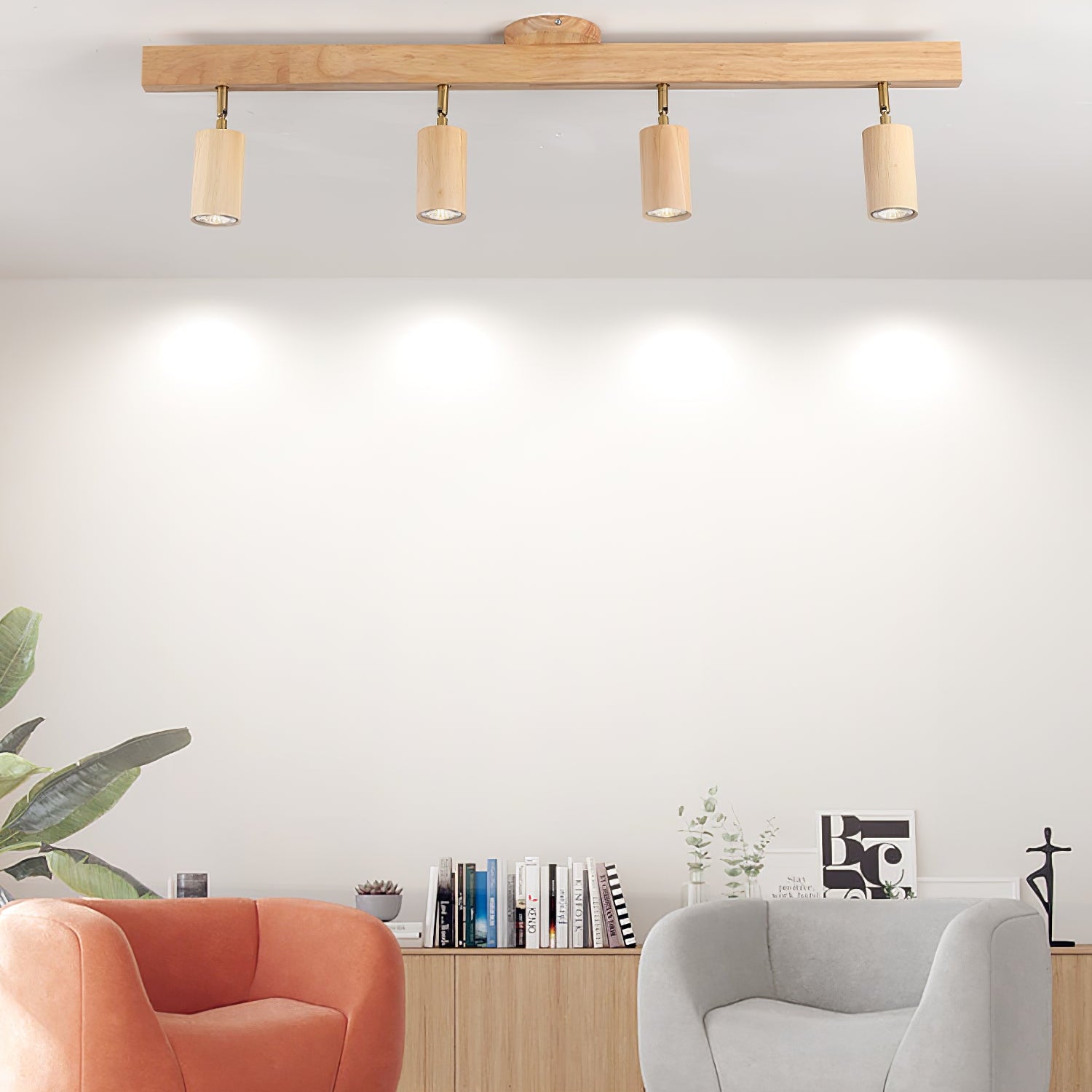 Solara Ceiling Lamp Natural Wood Beam with Spotlight - Letslighting