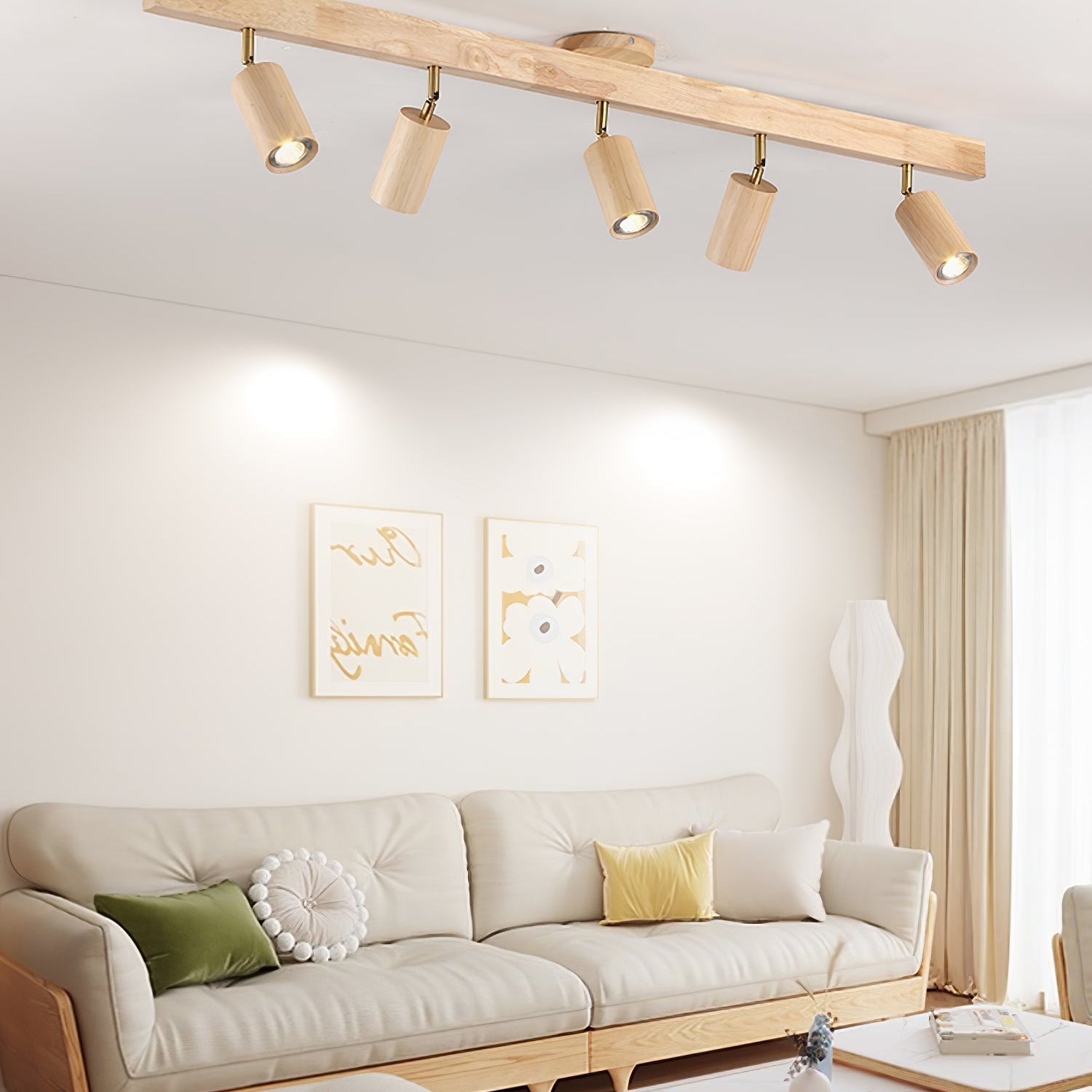 Solara Ceiling Lamp Natural Wood Beam with Spotlight - Letslighting