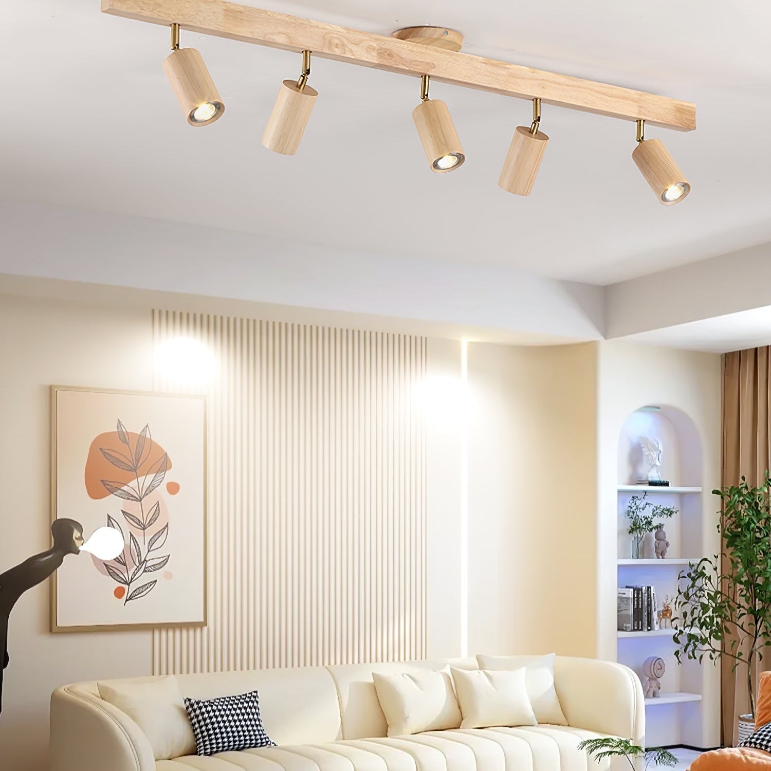 Solara Ceiling Lamp Natural Wood Beam with Spotlight - Letslighting