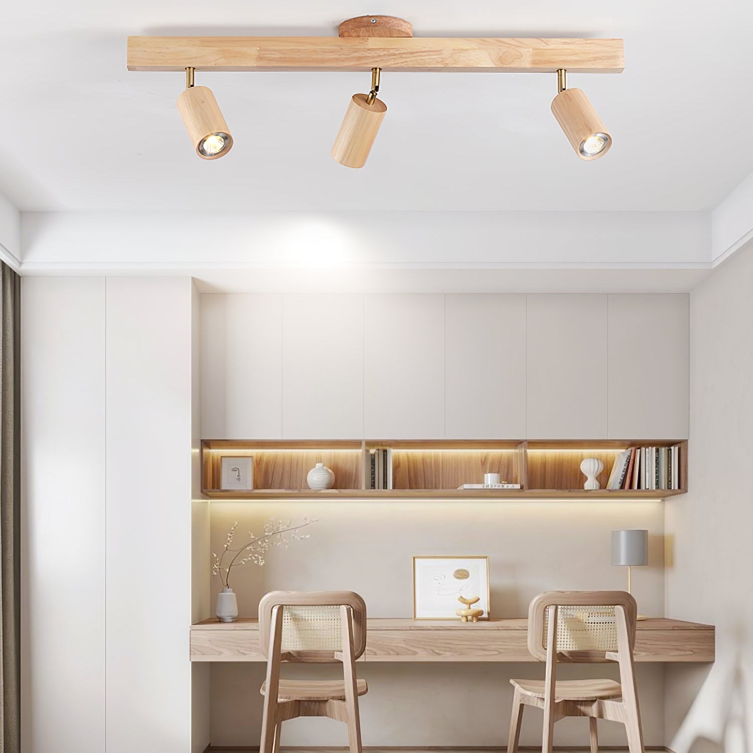 Solara Ceiling Lamp Natural Wood Beam with Spotlight - Letslighting