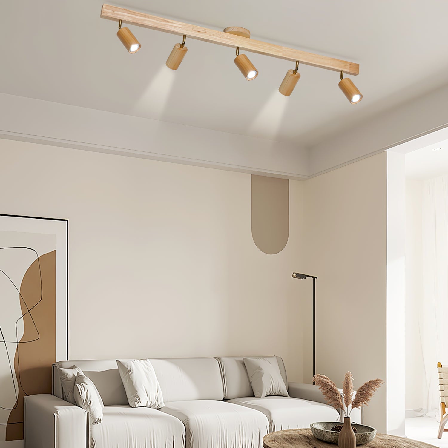 Solara Ceiling Lamp Natural Wood Beam with Spotlight - Letslighting
