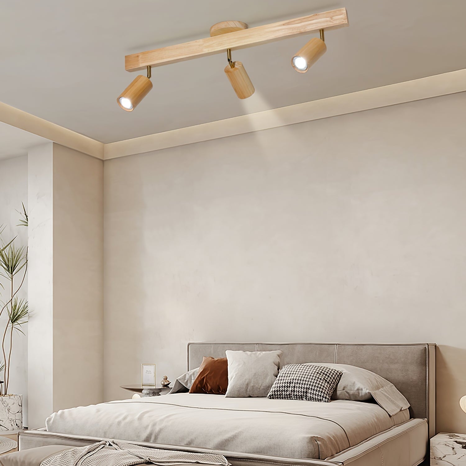 Solara Ceiling Lamp Natural Wood Beam with Spotlight - Letslighting