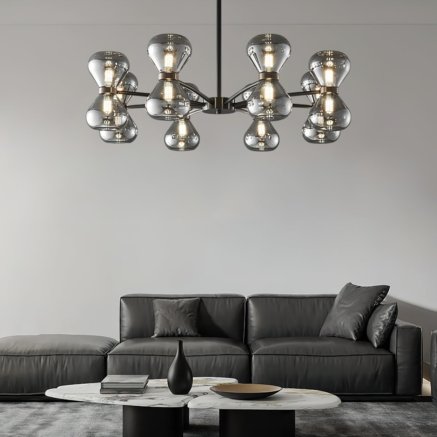 Lustra Chandelier Black Frame Smoked Glass Bold - Letslighting