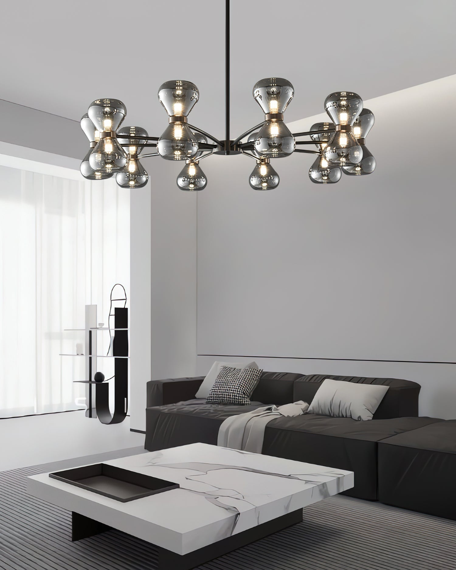 Lustra Chandelier Black Frame Smoked Glass Bold - Letslighting