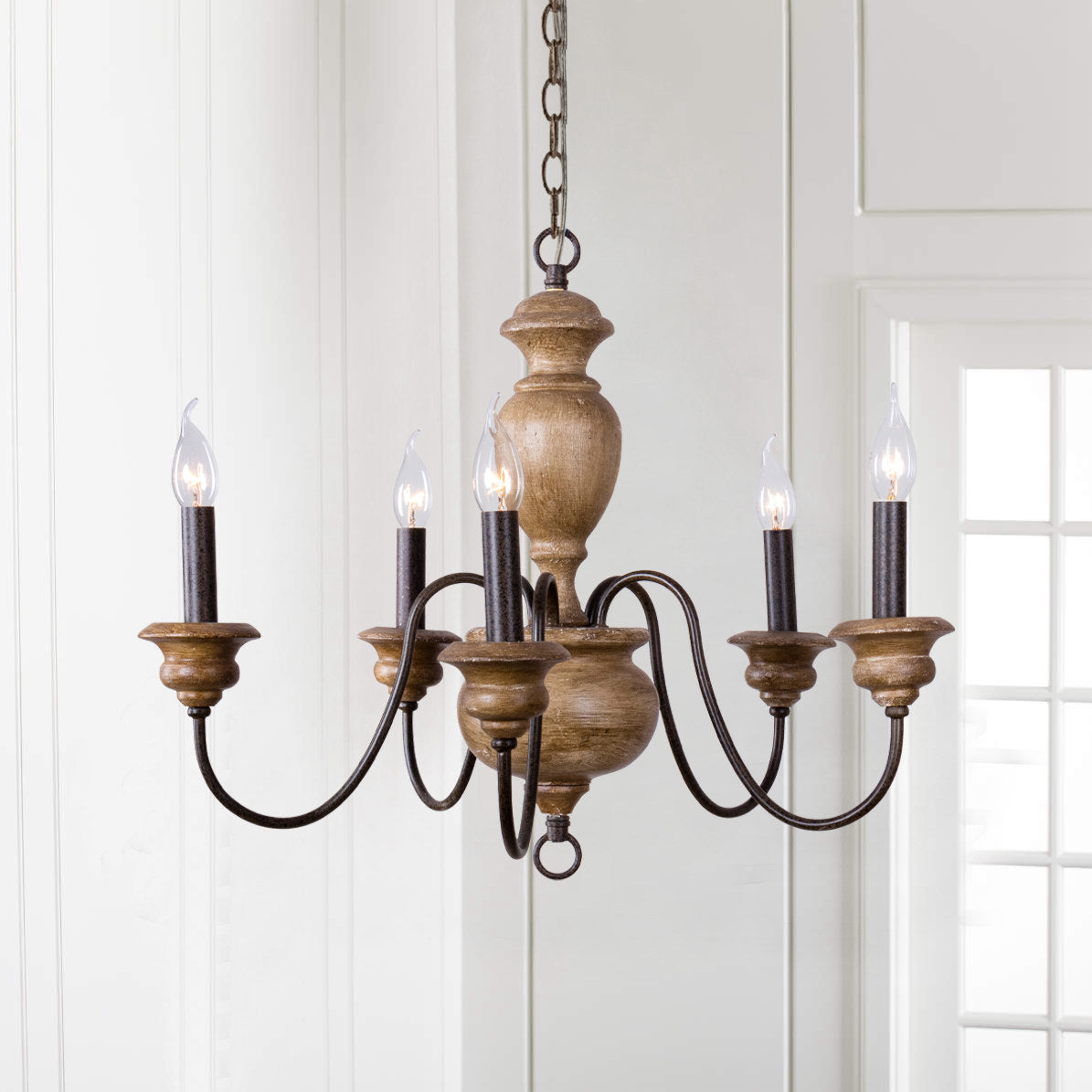 Evvine Vintage Industrial Wood Chandelier - Letslighting