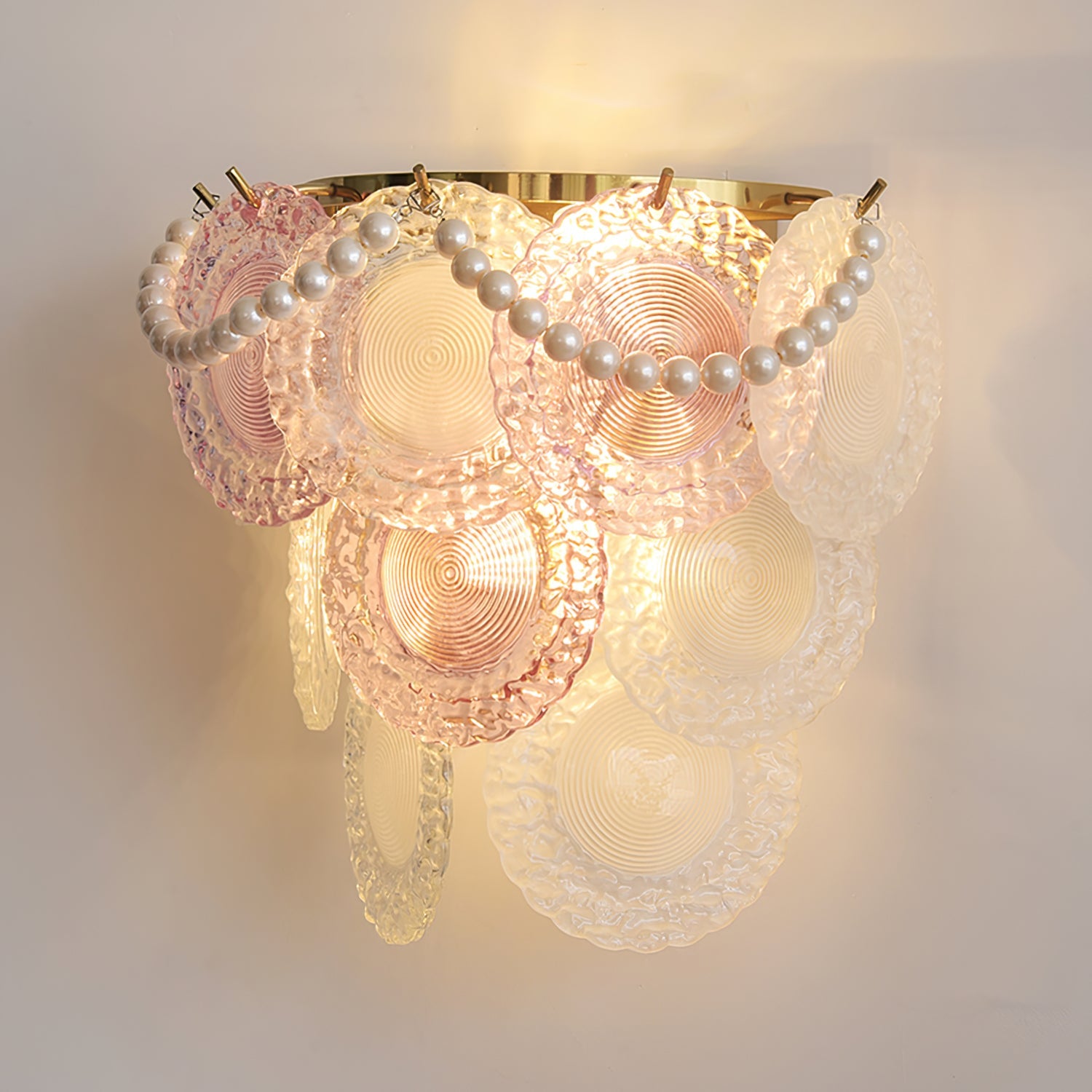 Nenufar Wall Lamp Pink And Gold Glass For Bedroom Ambiance - Letslighting