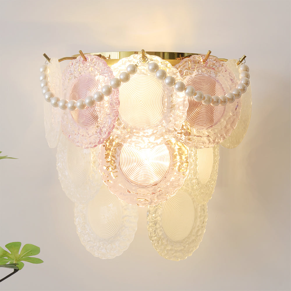 Nenufar Wall Lamp Pink And Gold Glass For Bedroom Ambiance - Letslighting